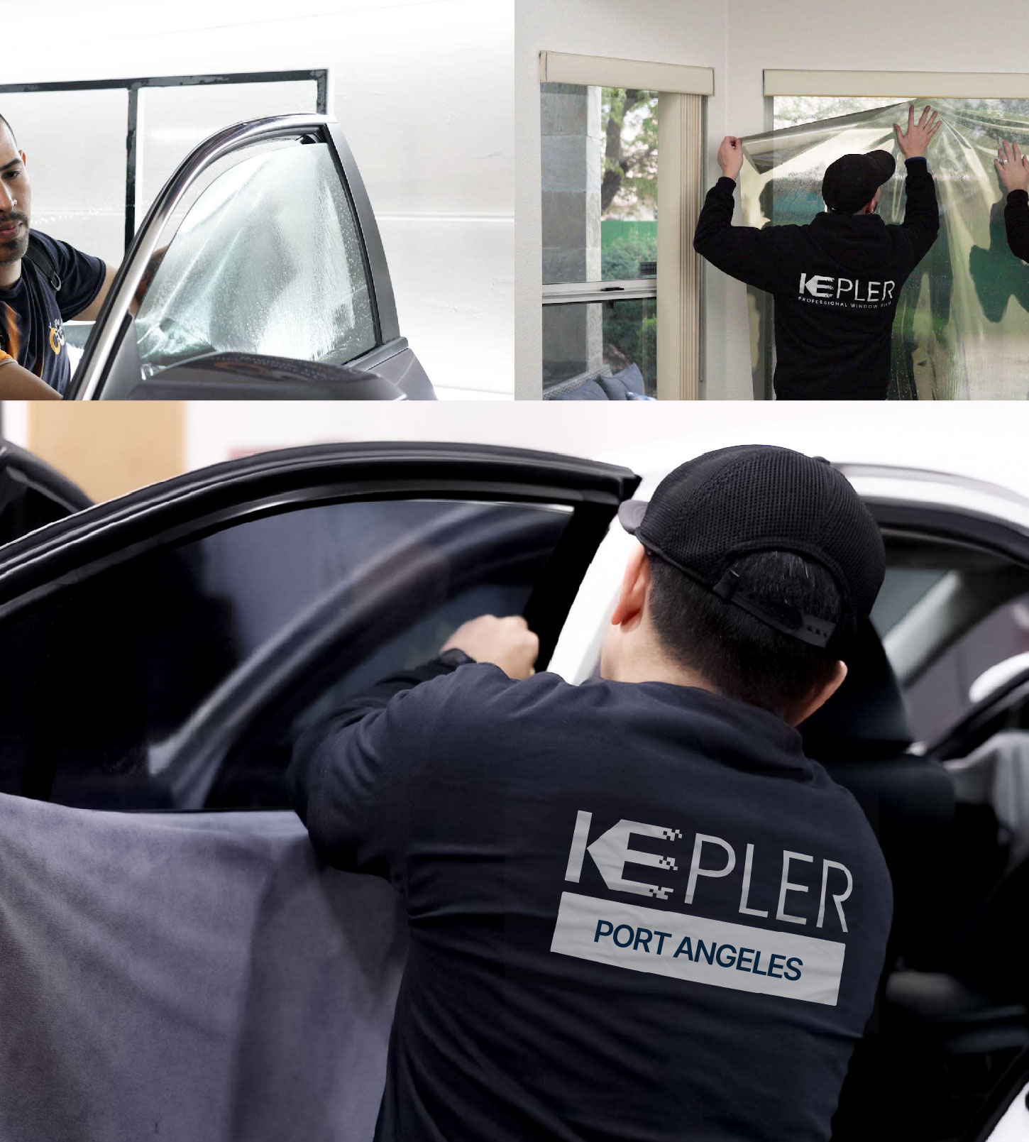 Automotive Window Tinting Expert Applying Film in Port Angeles, Washington