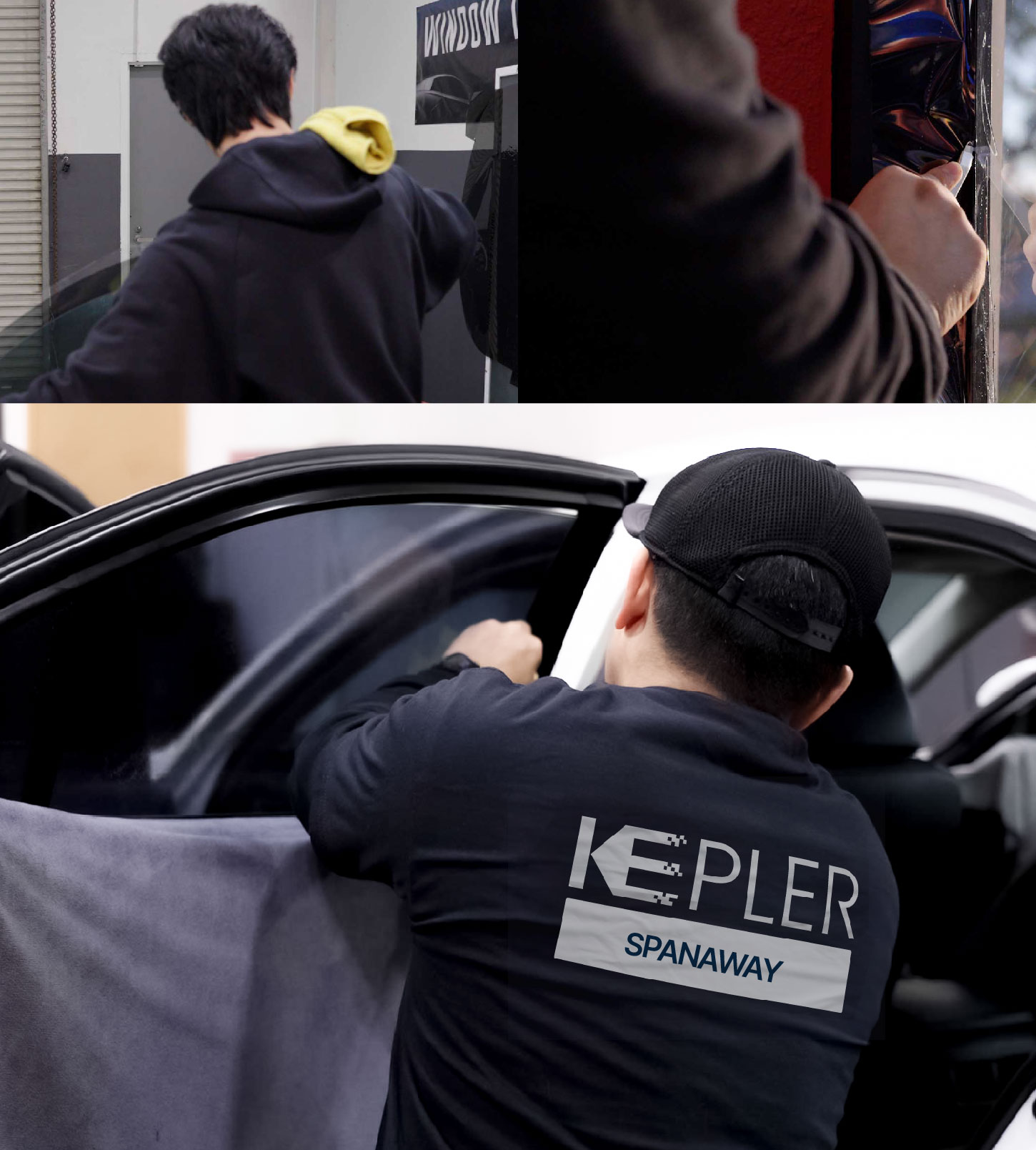 Automotive Window Tinting Expert Applying Film in Spanaway, Washington