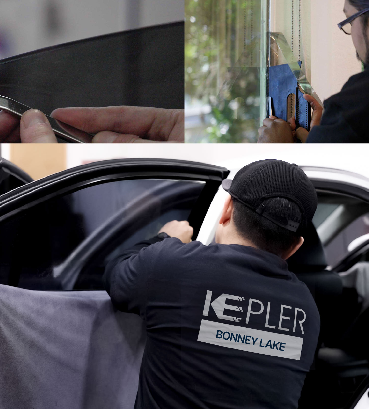Automotive Window Tinting Expert Applying Film in Bonney Lake, Washington