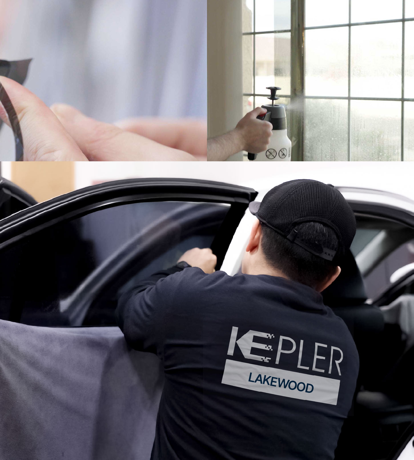 Automotive Window Tinting Expert Applying Film in Lakewood, Washington
