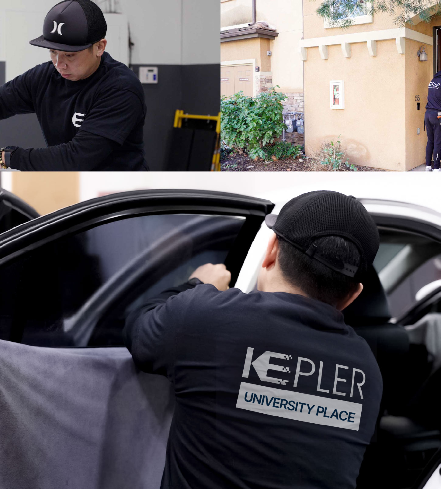 Automotive Window Tinting Expert Applying Film in University Place, Washington