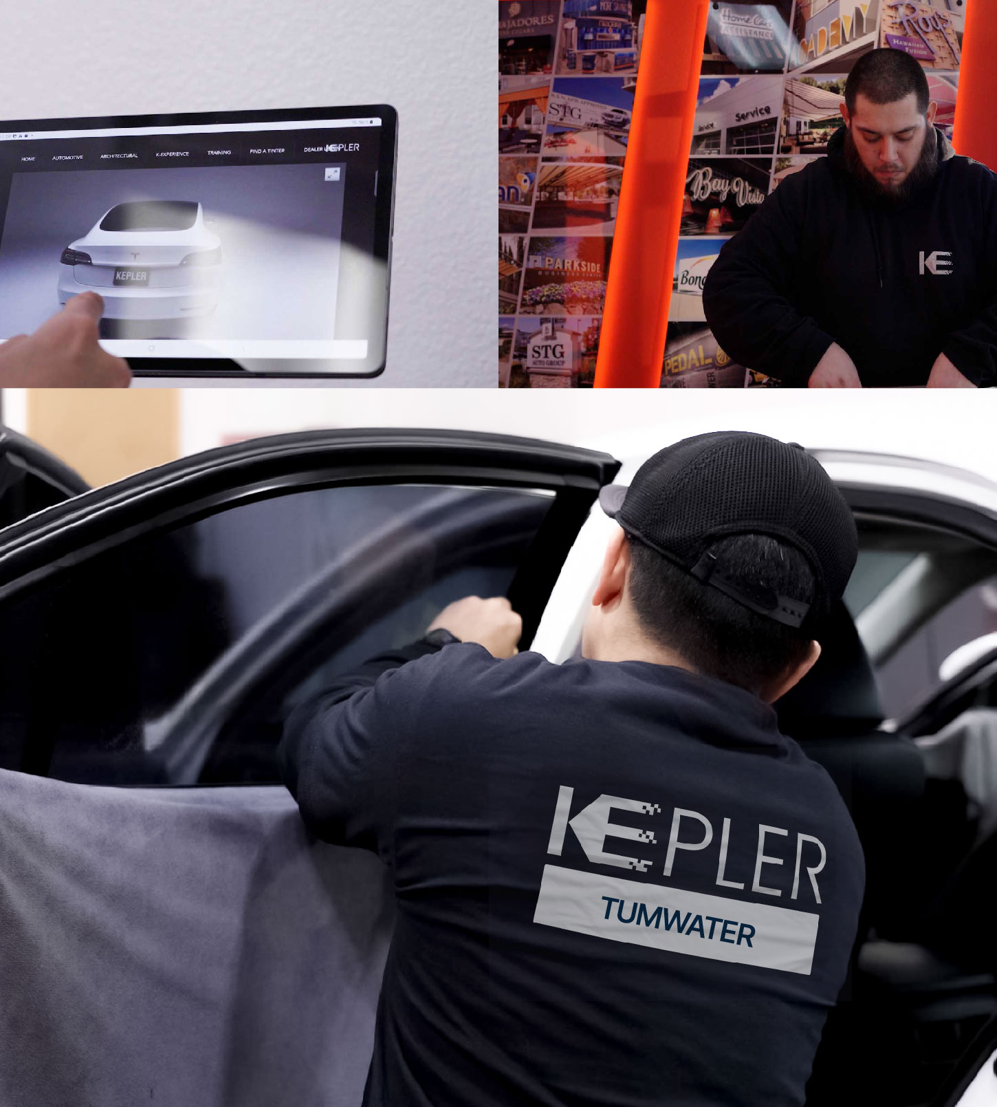 Automotive Window Tinting Expert Applying Film in Tumwater, Washington