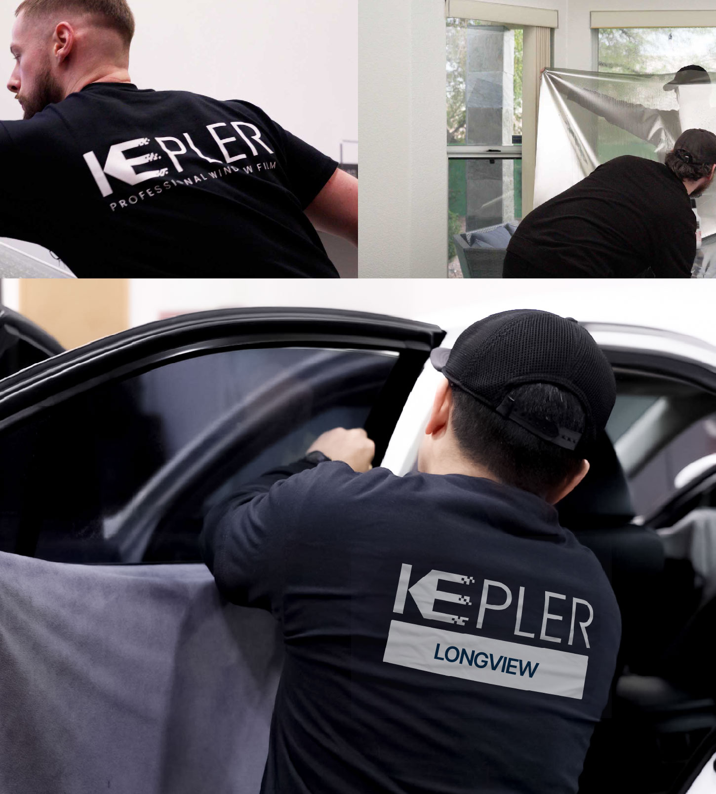 Automotive Window Tinting Expert Applying Film in Longview, Washington