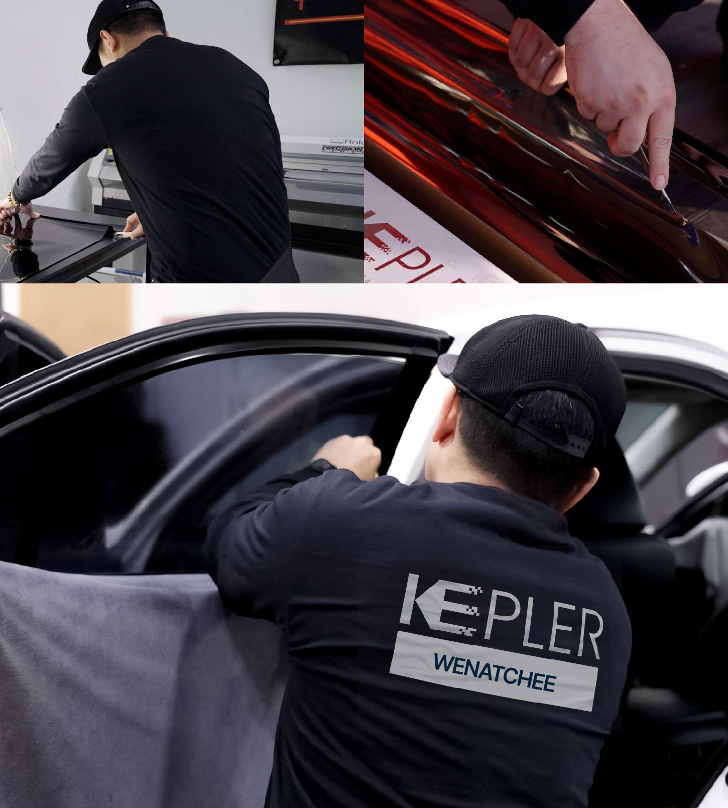 Automotive Window Tinting Expert Applying Film in Wenatchee, Washington