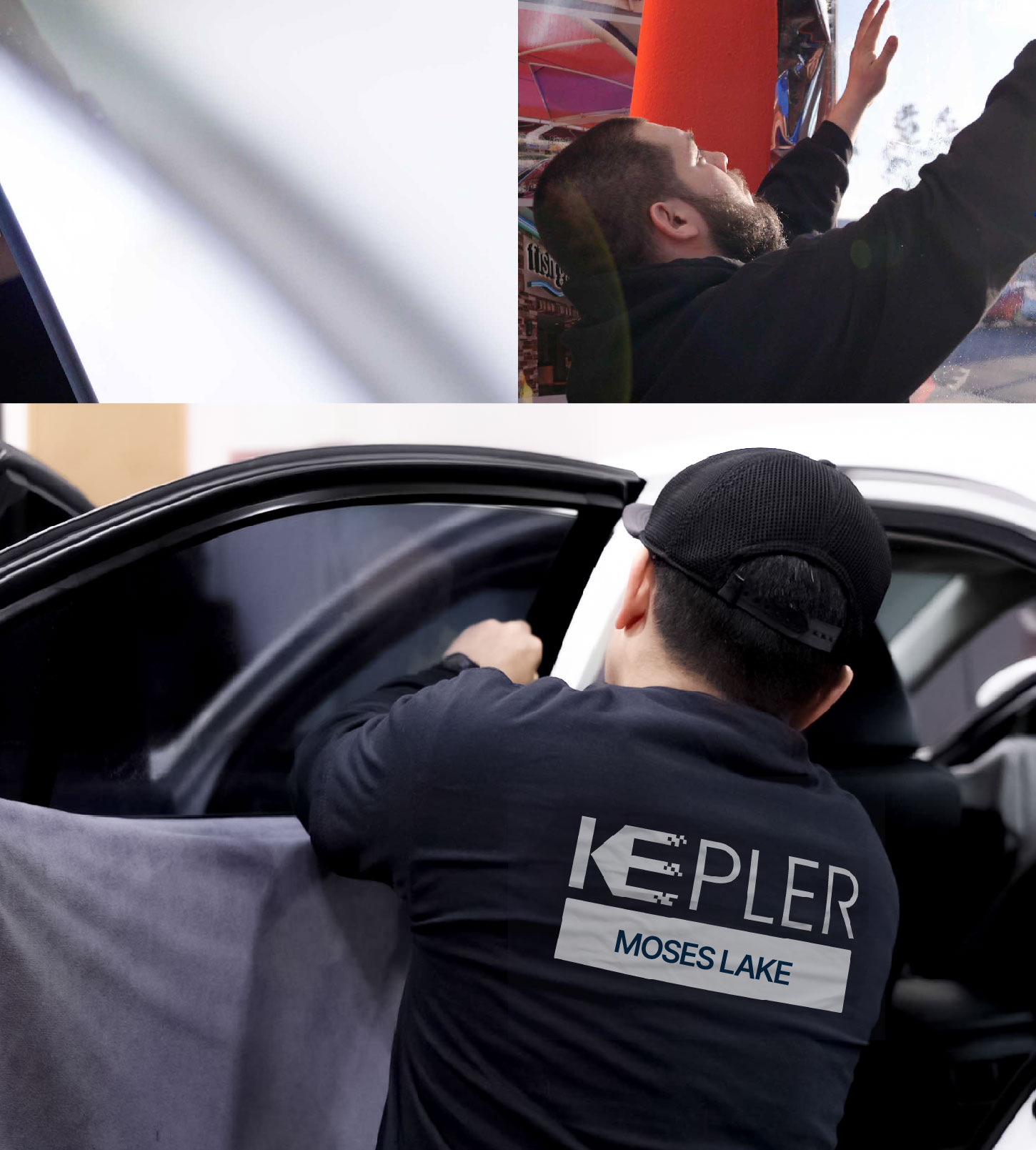 Automotive Window Tinting Expert Applying Film in Moses Lake, Washington