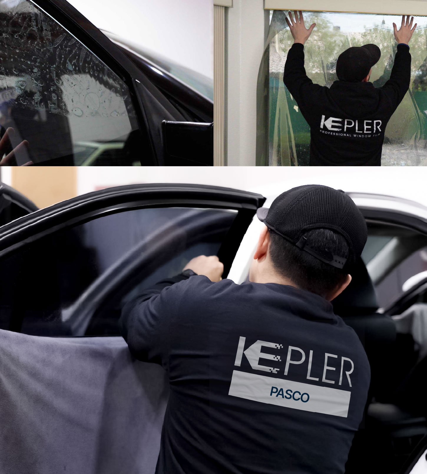 Automotive Window Tinting Expert Applying Film in Pasco, Washington
