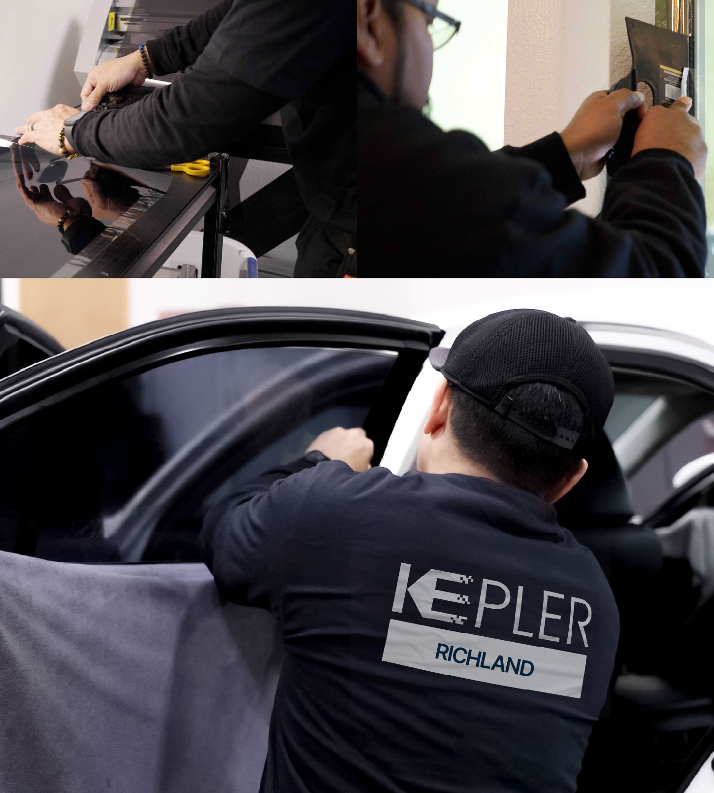 Automotive Window Tinting Expert Applying Film in Richland, Washington