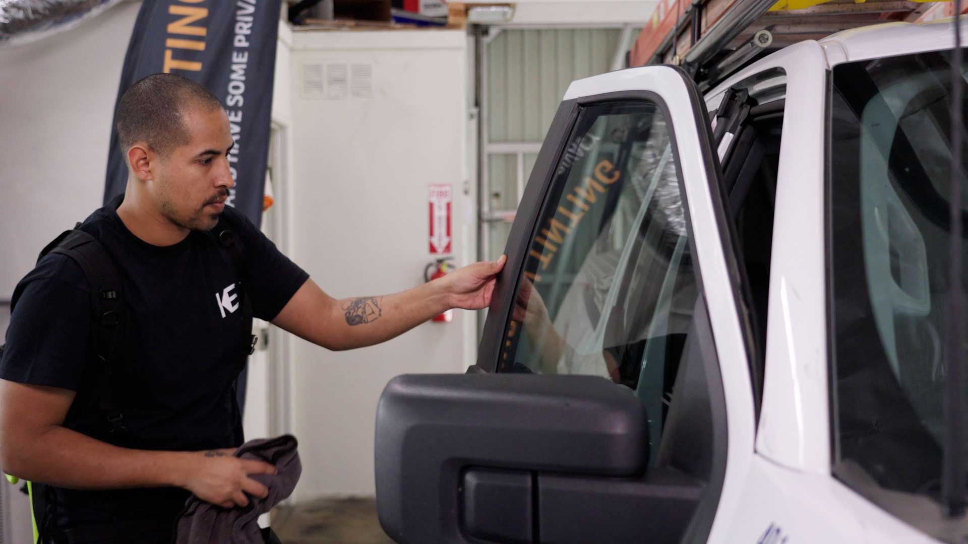 Skilled Automotive Window Tinting being cleaned after tinting in Juneau