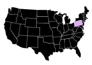 Map Showing Location of Kepler Anti-Graffiti Film Installers in Hazleton, Pennsylvania with Purple Area on the State