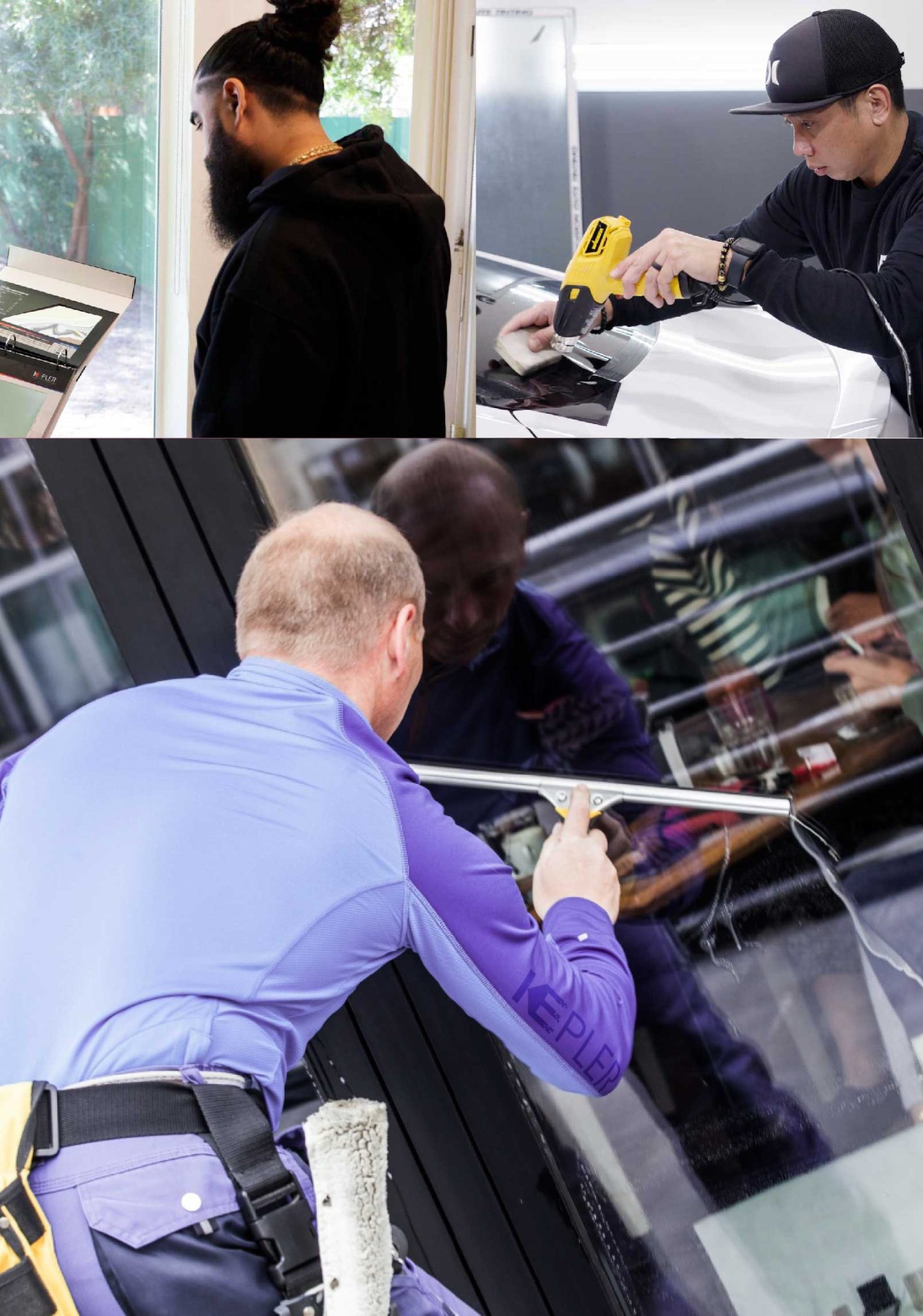 Kepler Professional Applying Anti-Graffiti Window Film to a Hunt Valley Shop Front