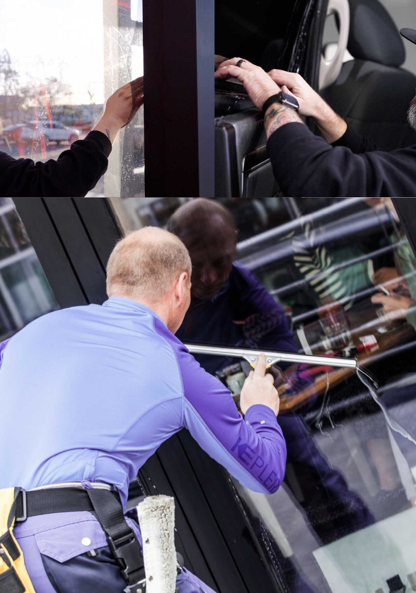 Kepler Skilled Applying Anti-Graffiti Window Film to a Pasadena Shop Front