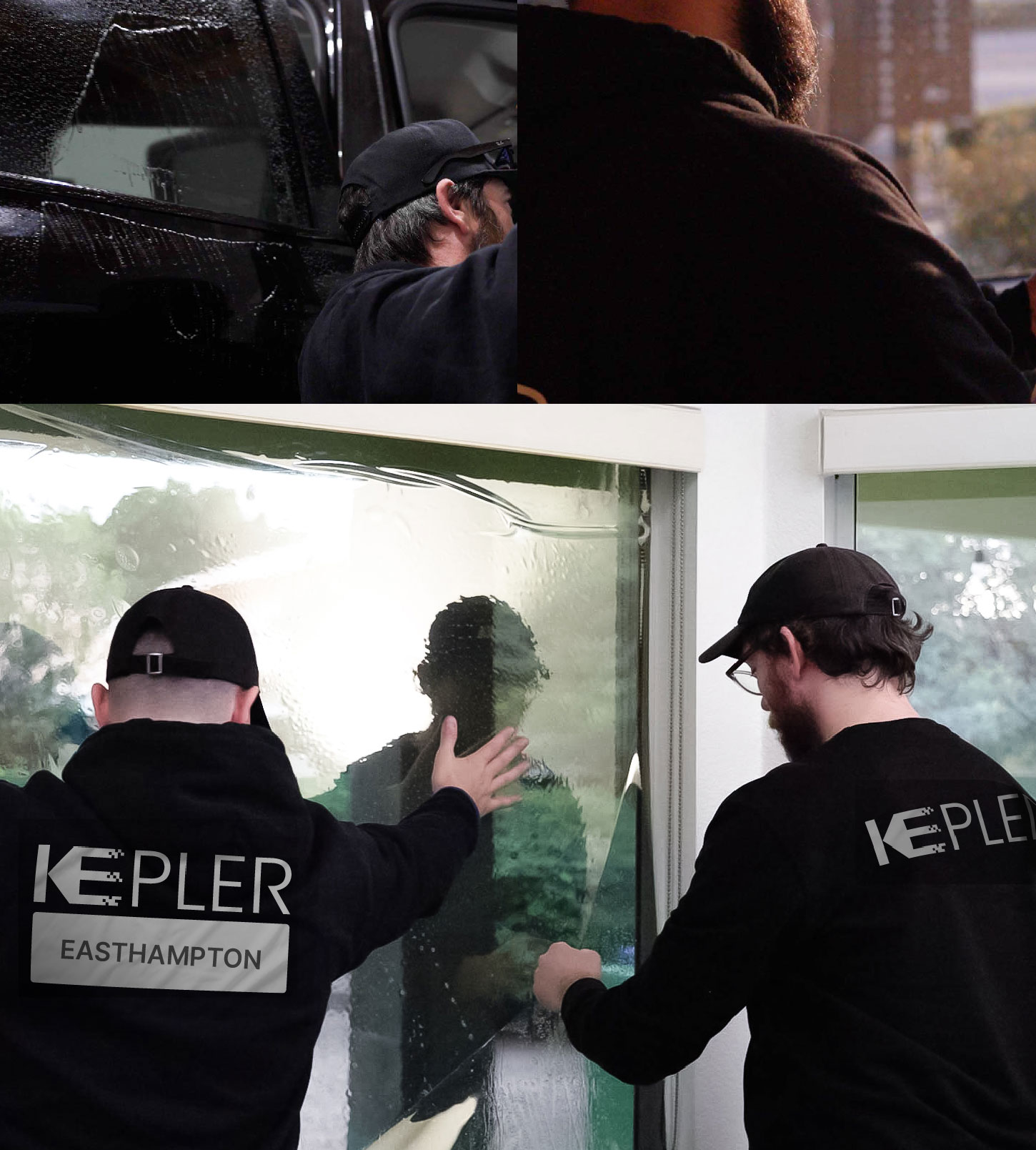 Kepler Technician Applying Advanced Window Tint to Home in Easthampton