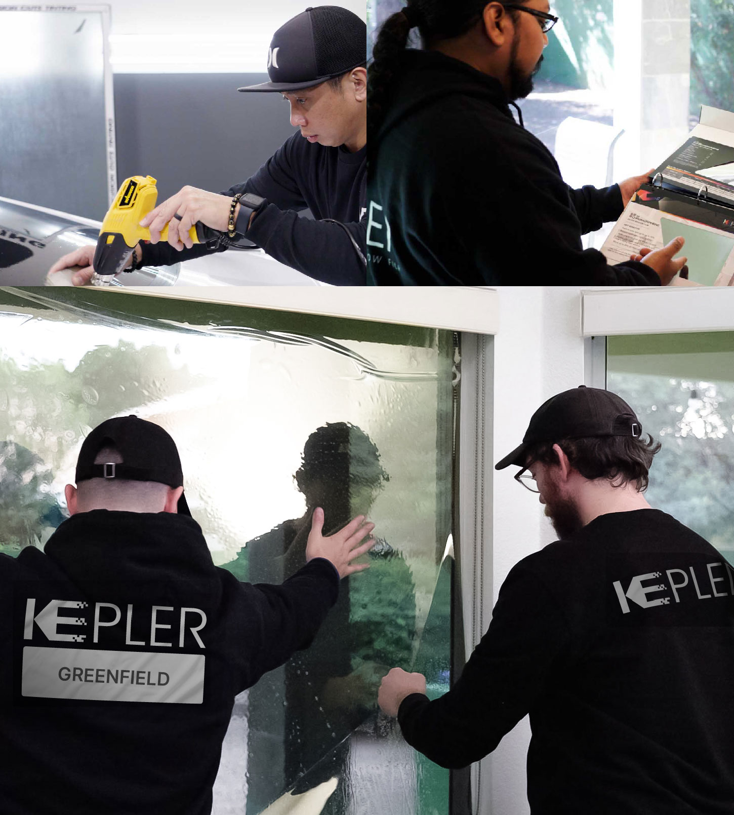 Expert Technician Installing Advanced Window Tint to Home in Greenfield