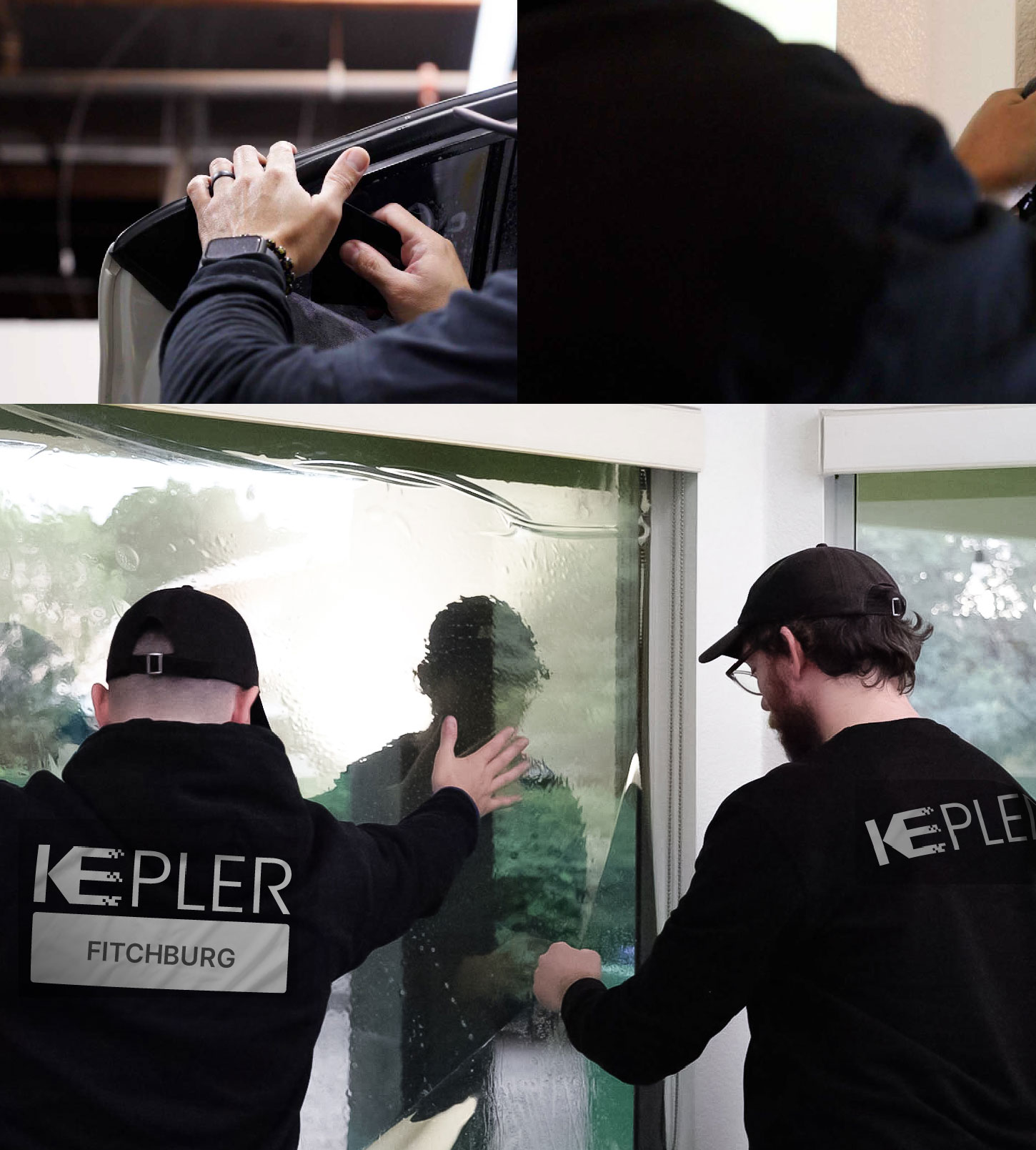 Expert Technician Fitting Ceramic Window Tint to Home in Fitchburg