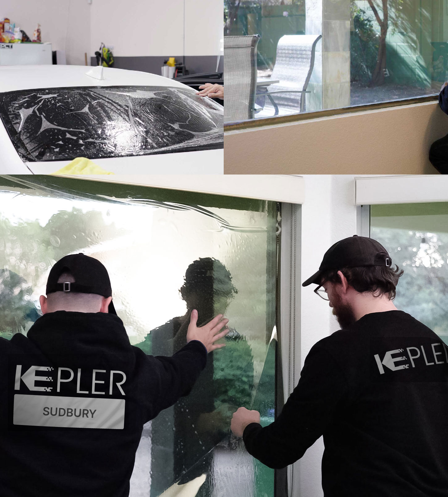 Expert Technician Fitting Advanced Window Tint to Home in Sudbury