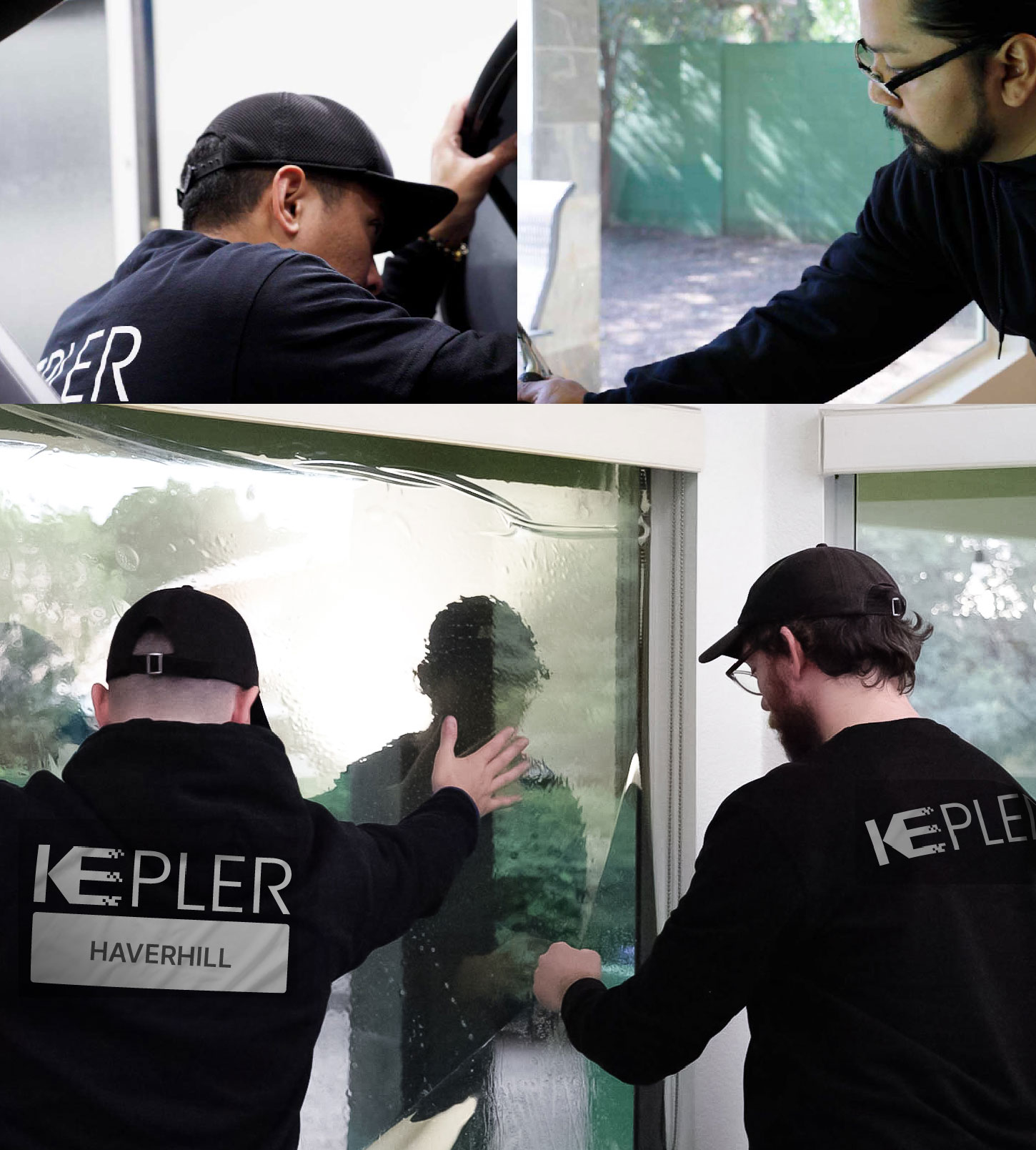 Kepler Technician Applying High-tech Window Tint to Home in Haverhill