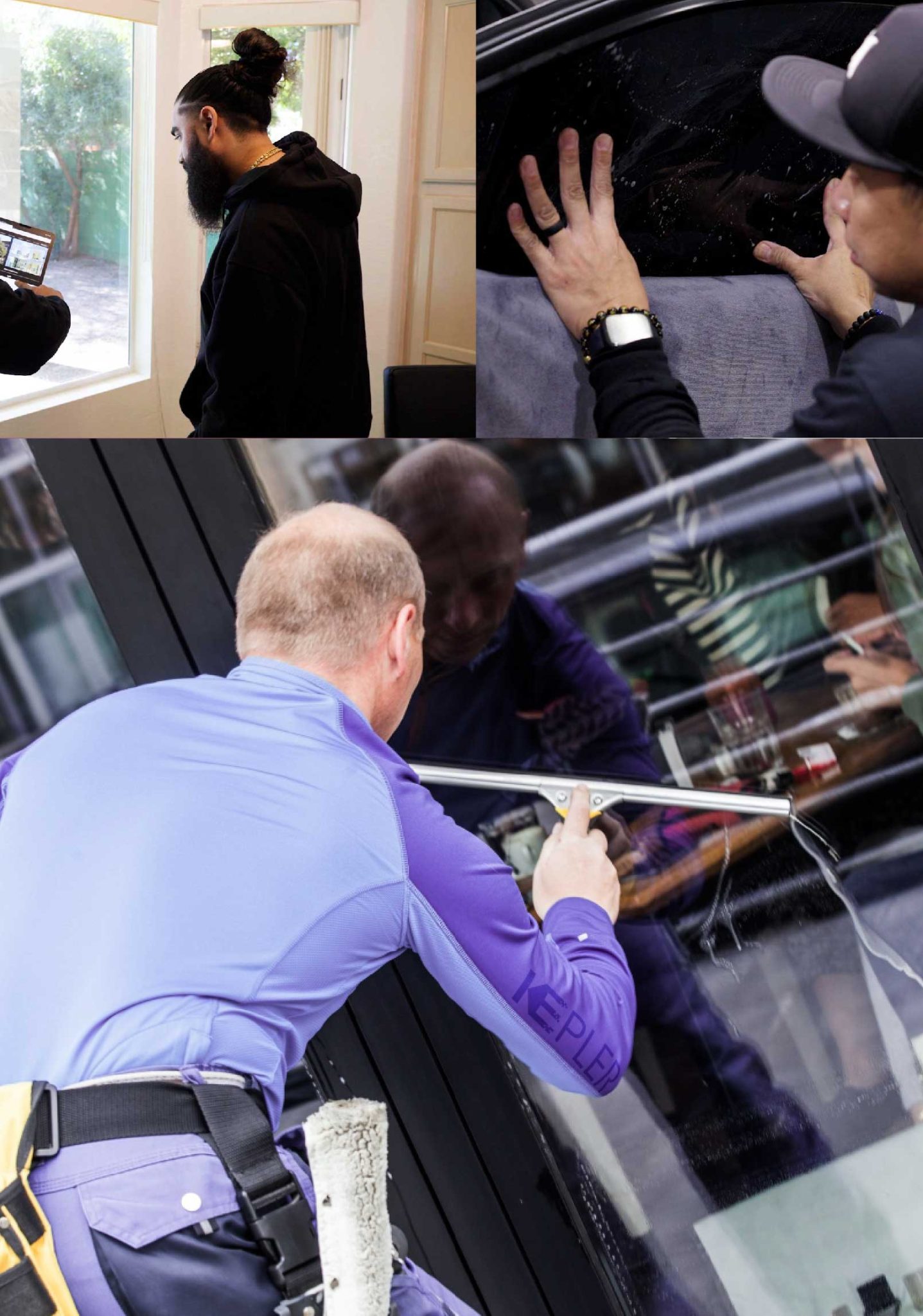 Kepler Professional Applying Anti-Graffiti Window Film to a Mebane Shop Front