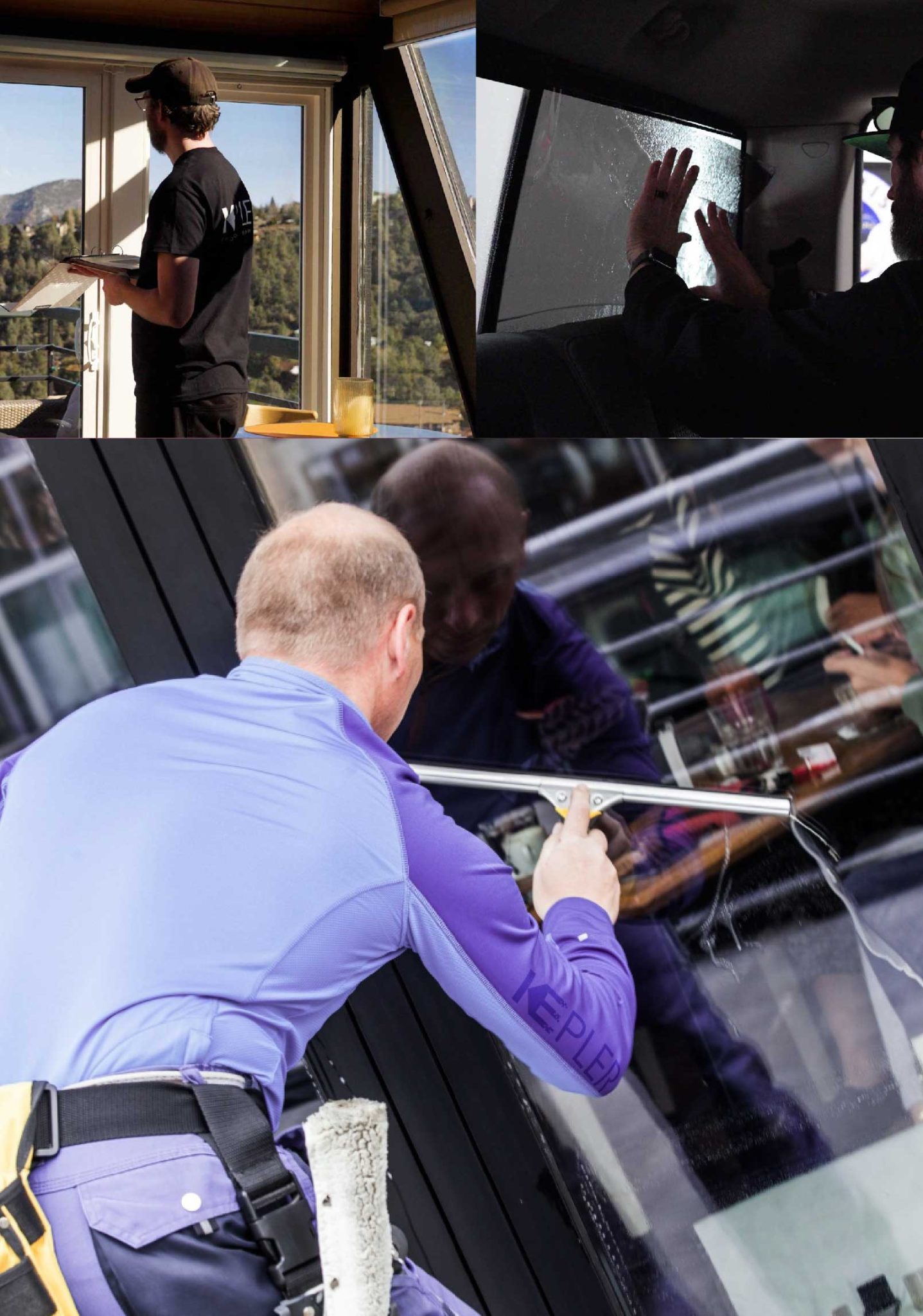 Kepler Skilled Applying Anti-Graffiti Window Film to a Apex Shop Front