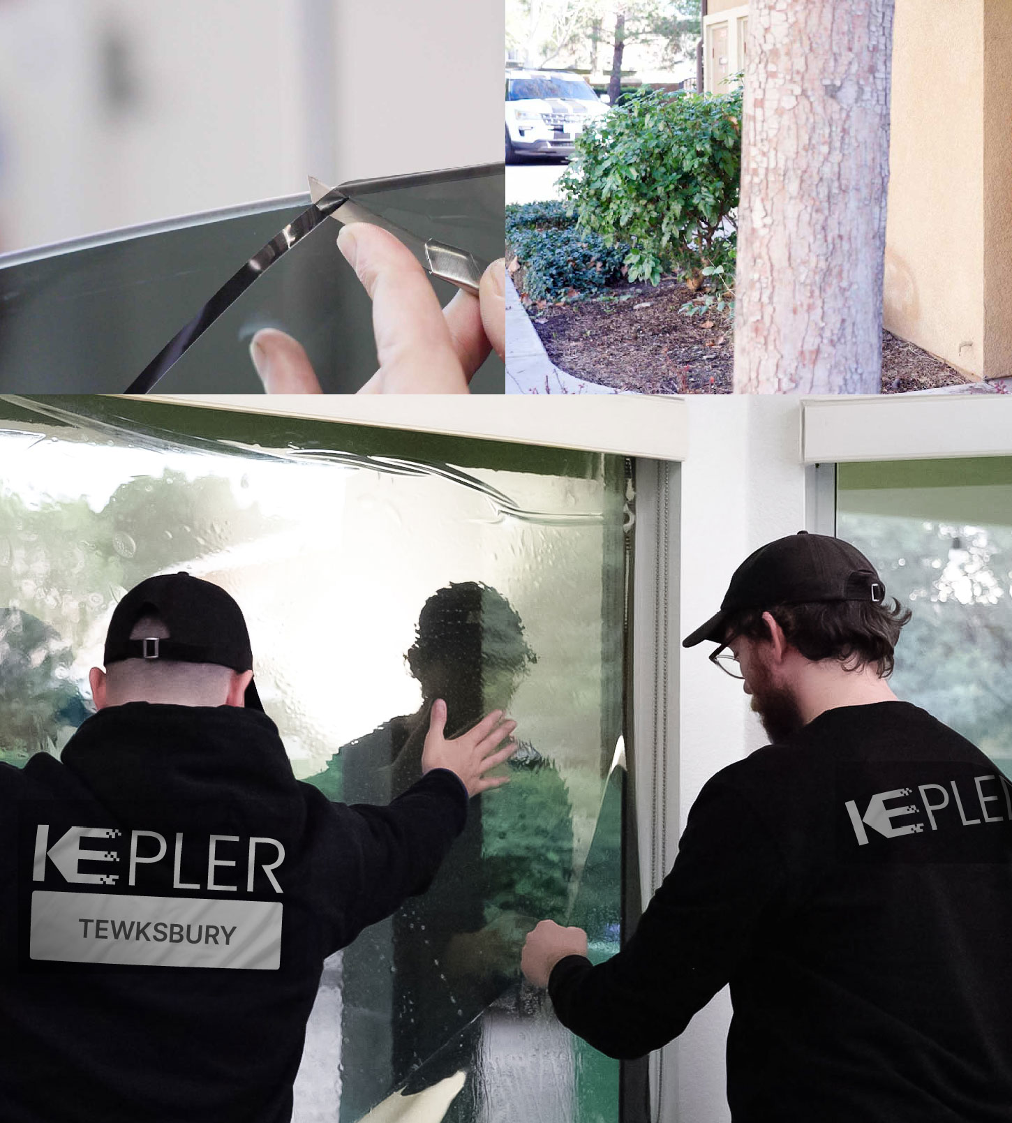 Kepler Technician Fitting Ceramic Window Tint to Home in Tewksbury