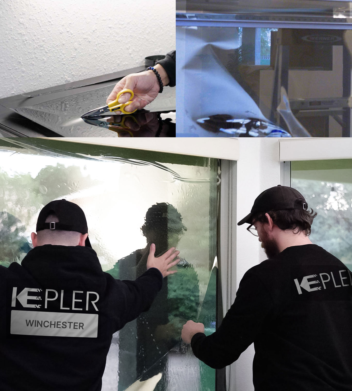 Expert Technician Installing Advanced Window Tint to Home in Winchester
