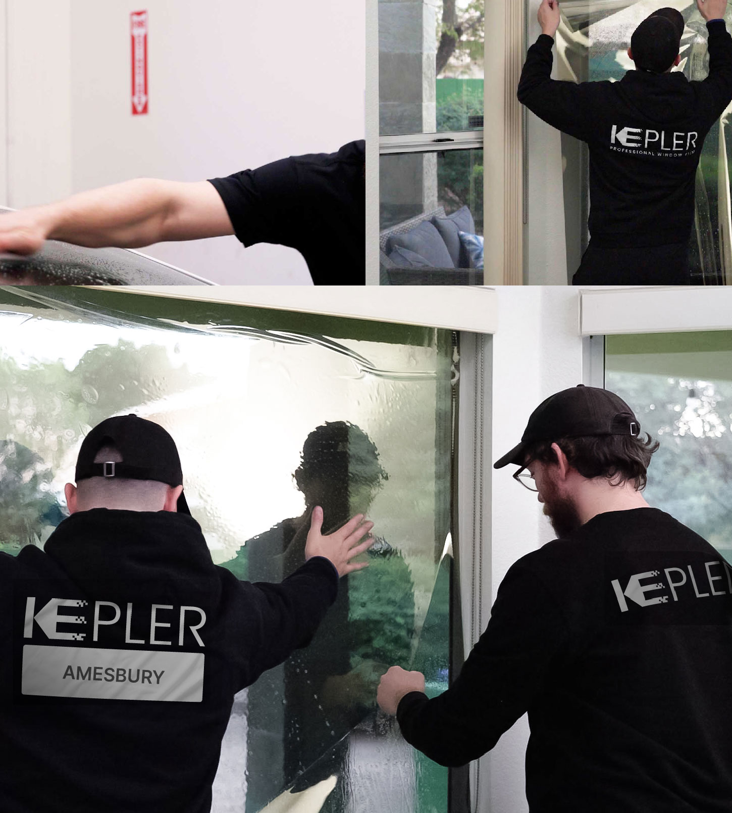 Expert Technician Fitting High-tech Window Tint to Home in Amesbury