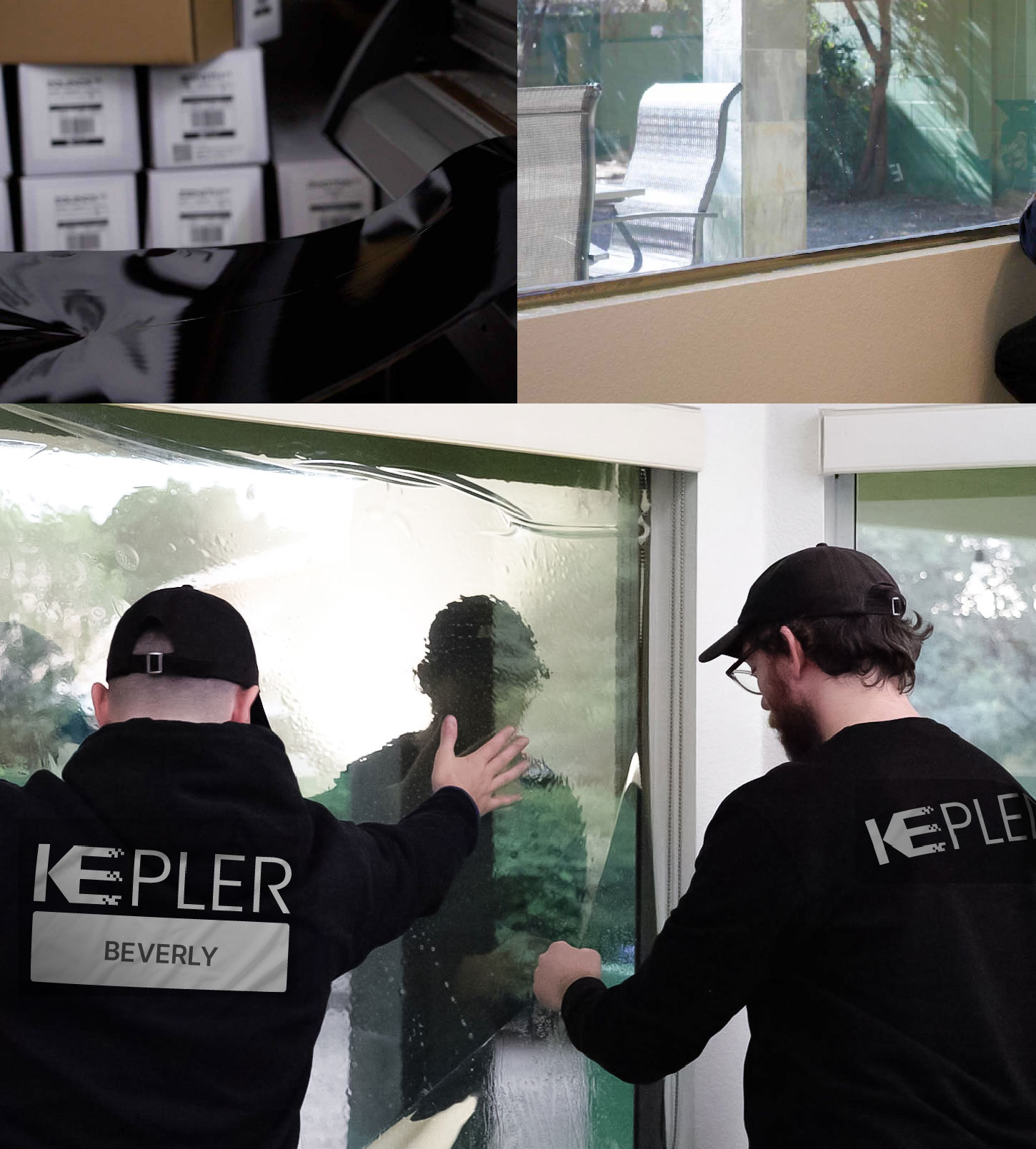 Kepler Technician Fitting High-tech Window Tint to Home in Beverly