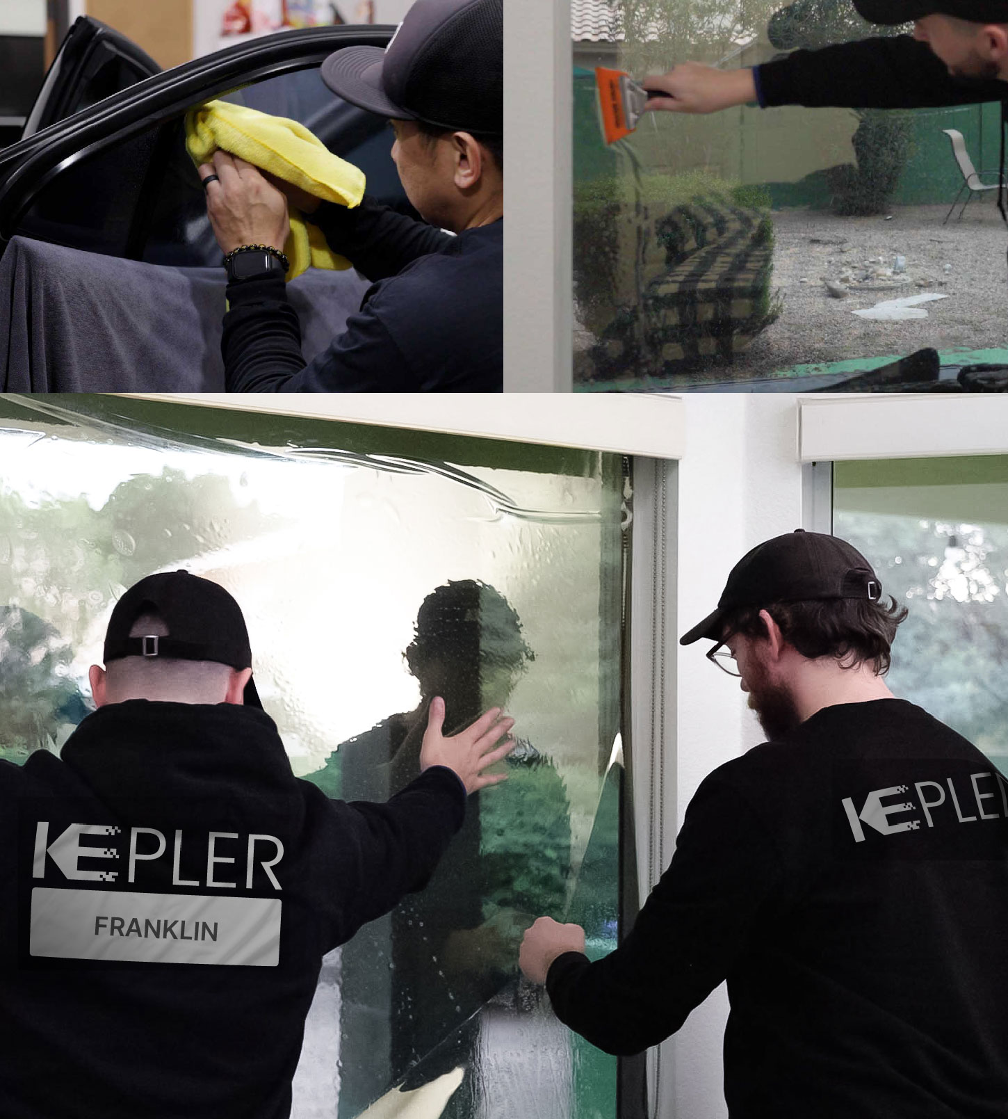 Expert Technician Installing High-tech Window Tint to Home in Franklin