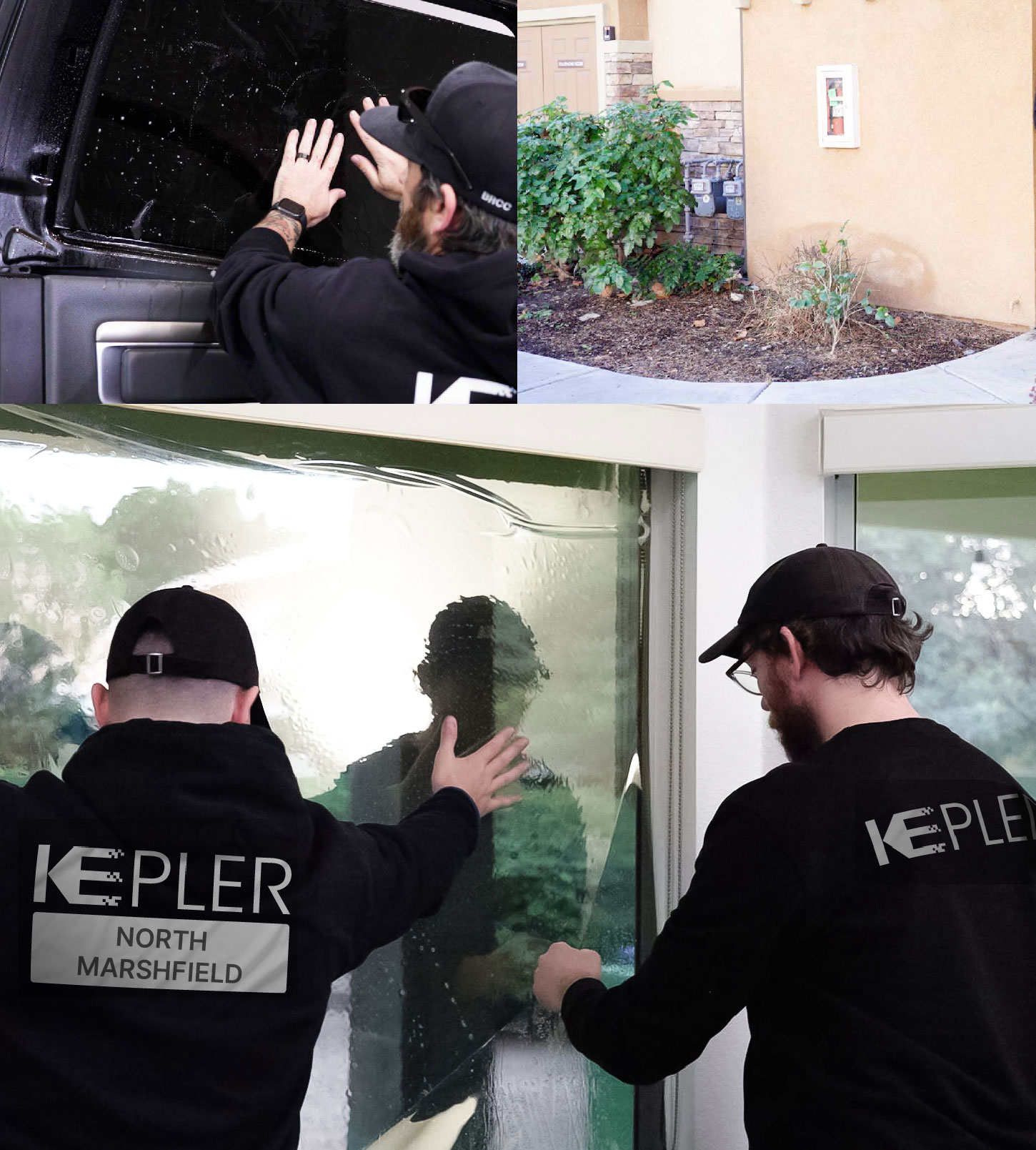 Expert Technician Applying Ceramic Window Tint to Home in North Marshfield