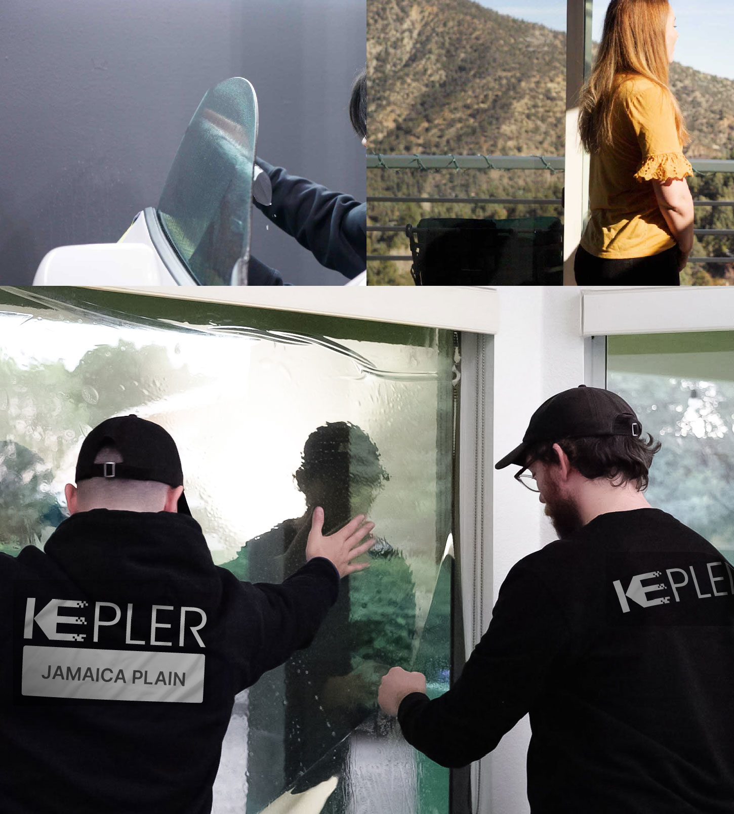Expert Technician Installing Ceramic Window Tint to Home in Jamaica Plain