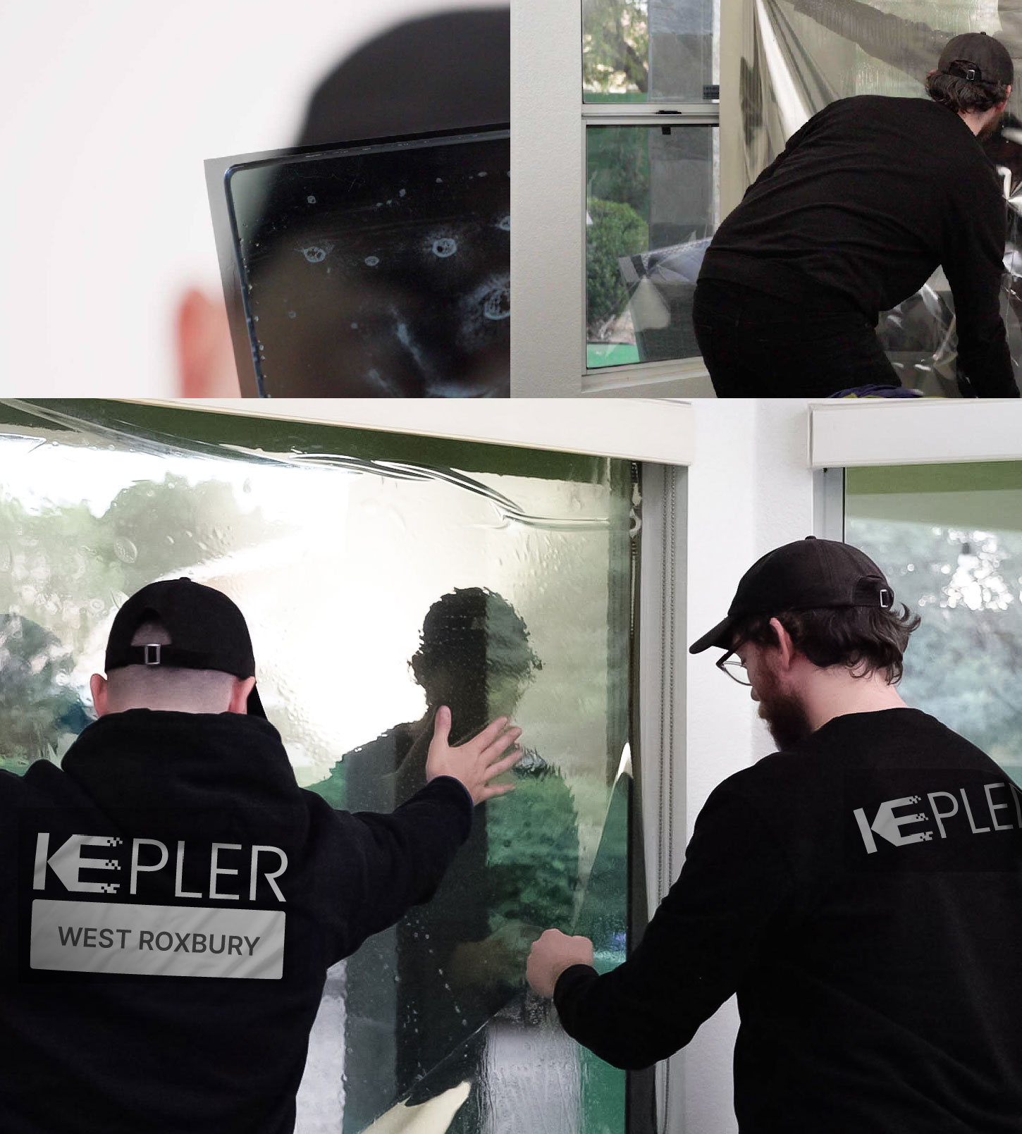 Kepler Technician Installing Ceramic Window Tint to Home in West Roxbury