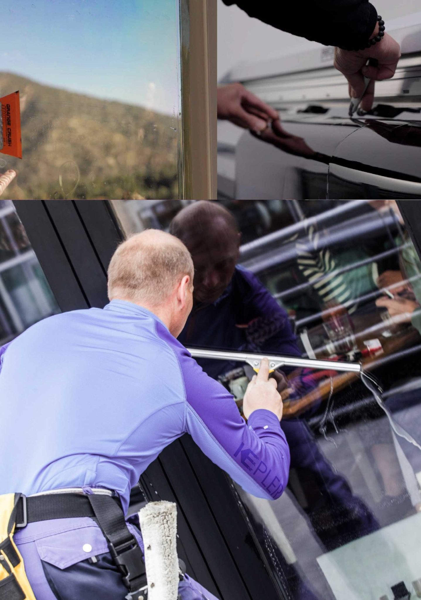 Kepler Skilled Applying Anti-Graffiti Window Film to a Boone Shop Front
