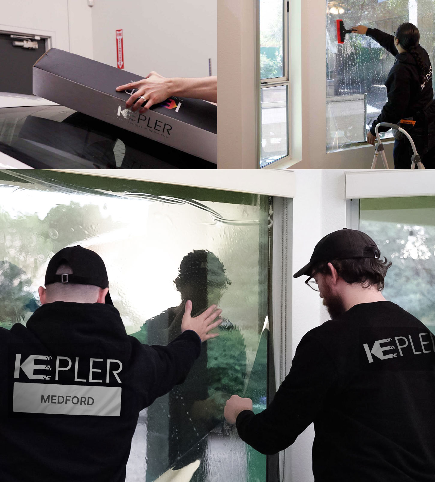 Kepler Technician Installing High-tech Window Tint to Home in Medford