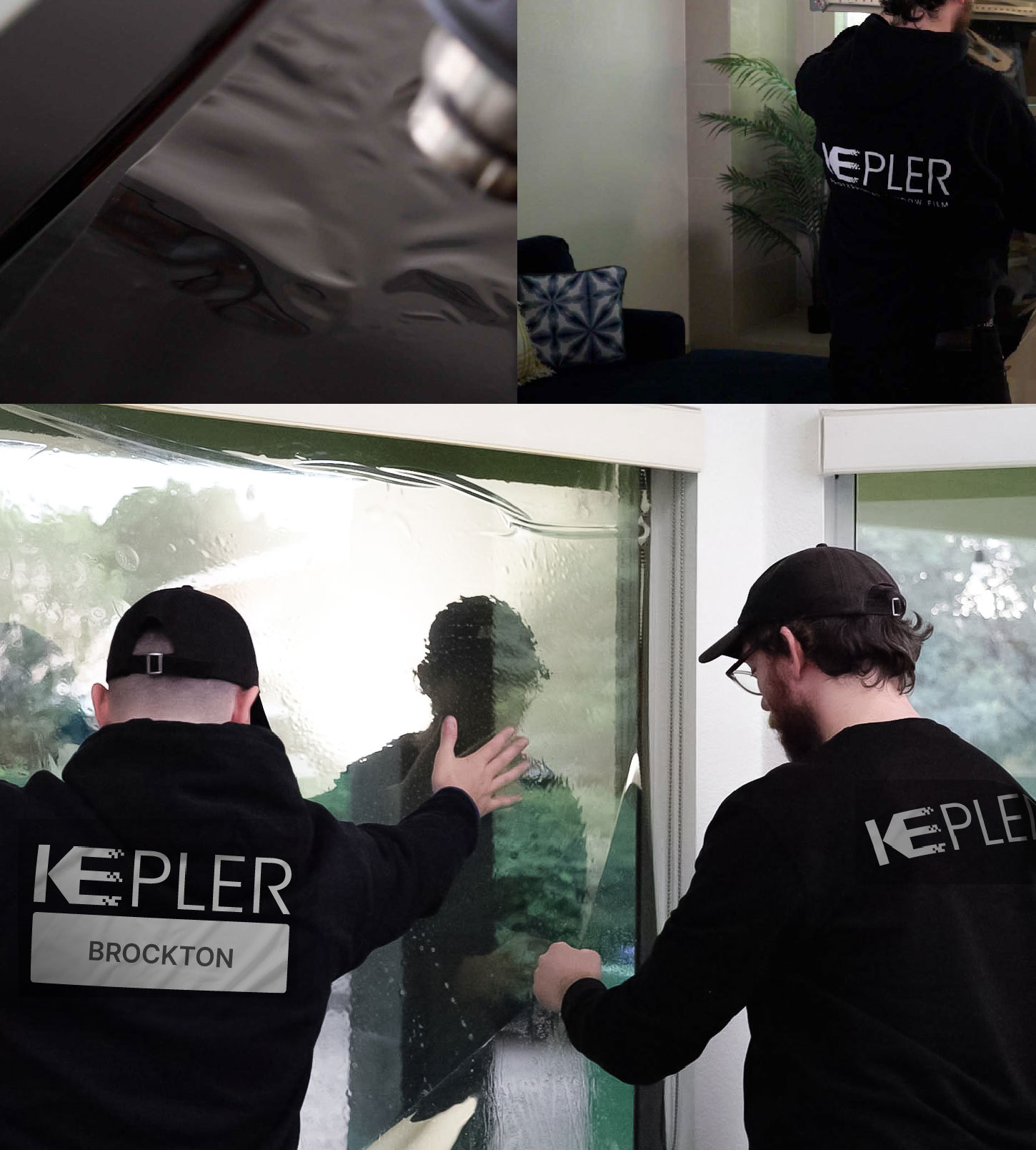 Kepler Technician Applying High-tech Window Tint to Home in Brockton