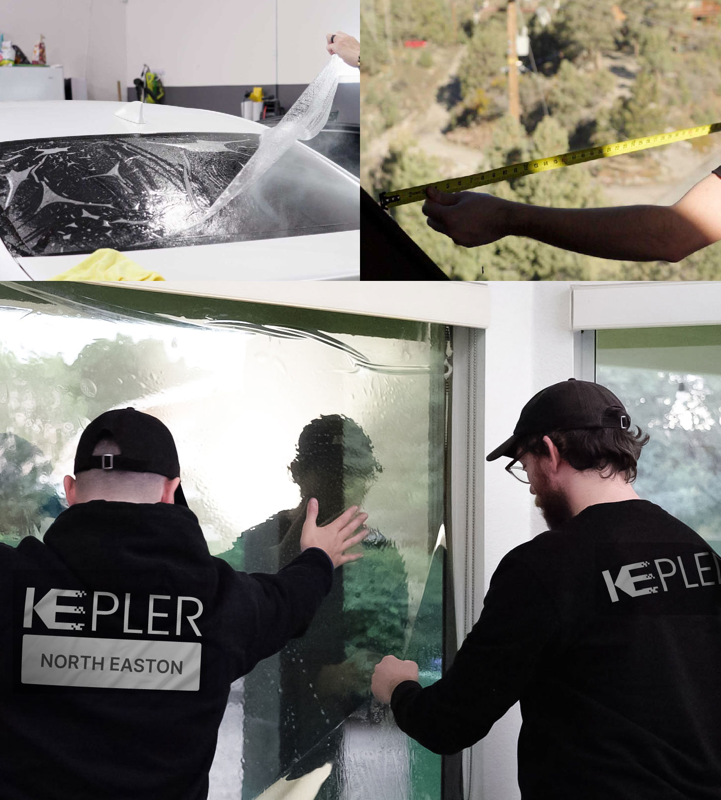 Expert Technician Installing Advanced Window Tint to Home in North Easton