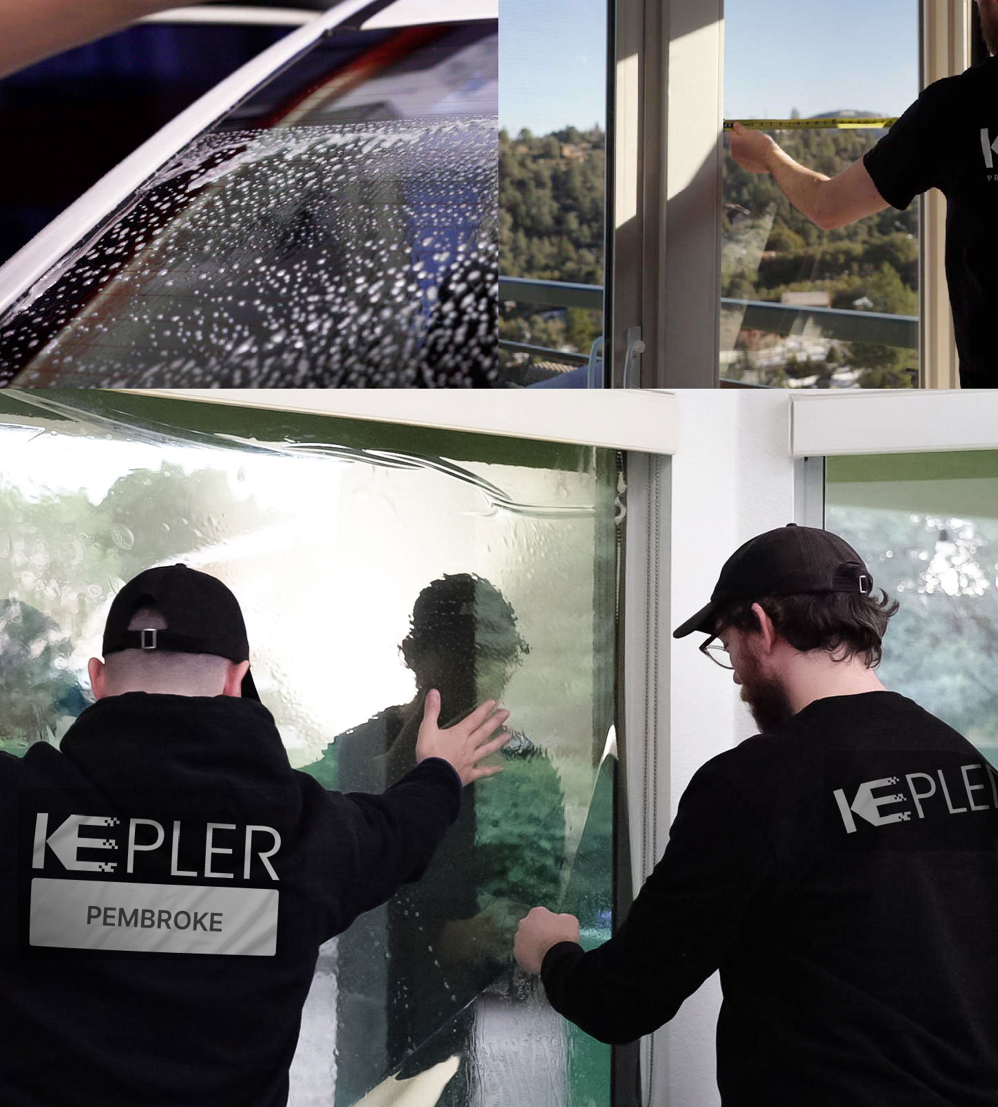Kepler Technician Applying Ceramic Window Tint to Home in Pembroke