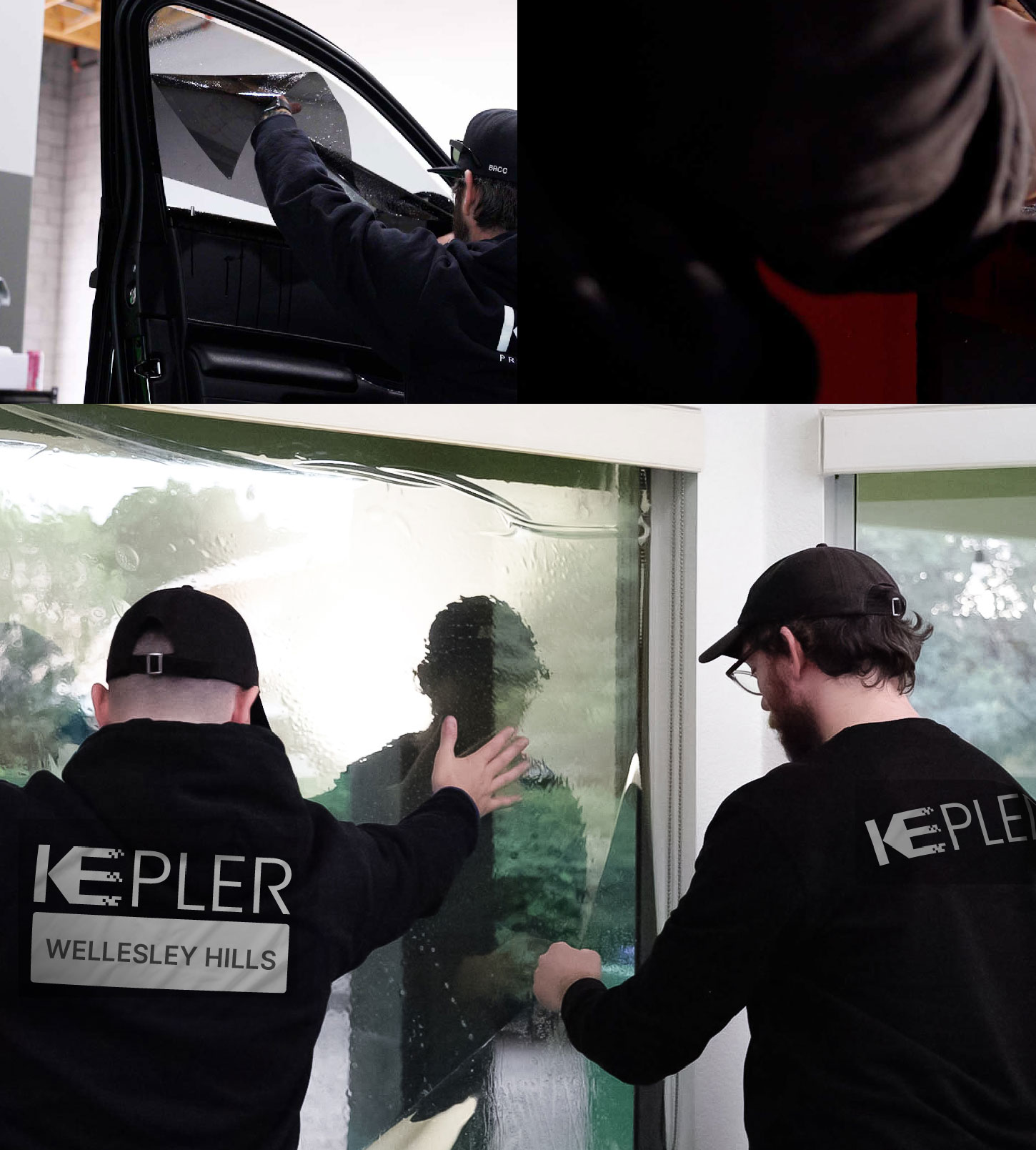 Expert Technician Fitting Ceramic Window Tint to Home in Wellesley Hills