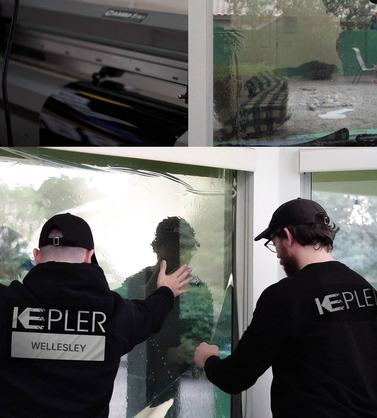 Expert Technician Fitting Ceramic Window Tint to Home in Wellesley