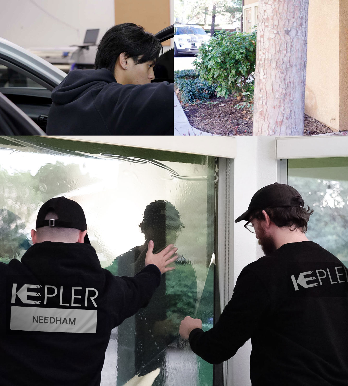 Expert Technician Applying Ceramic Window Tint to Home in Needham
