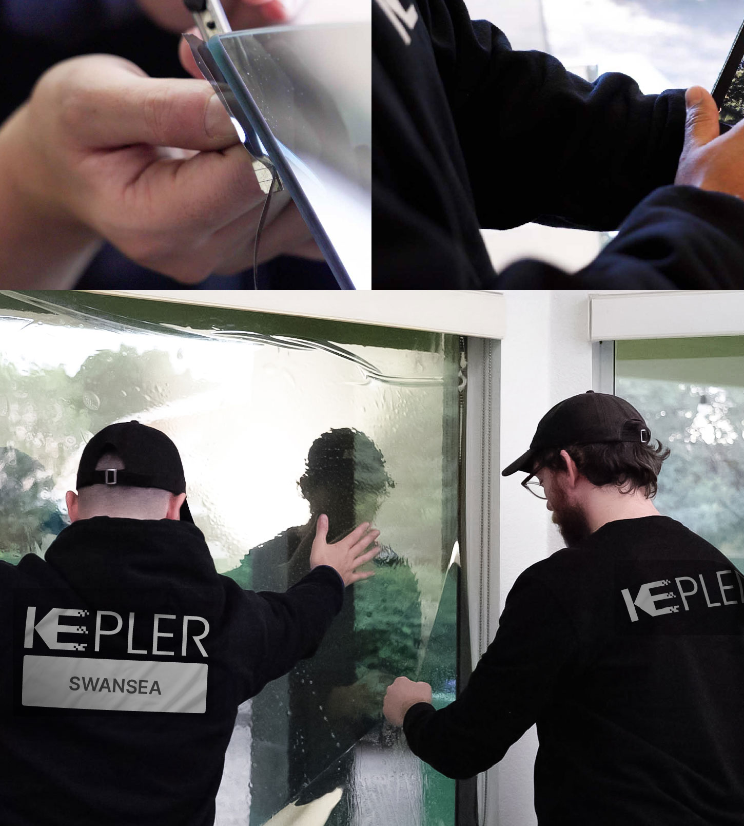Expert Technician Installing Advanced Window Tint to Home in Swansea