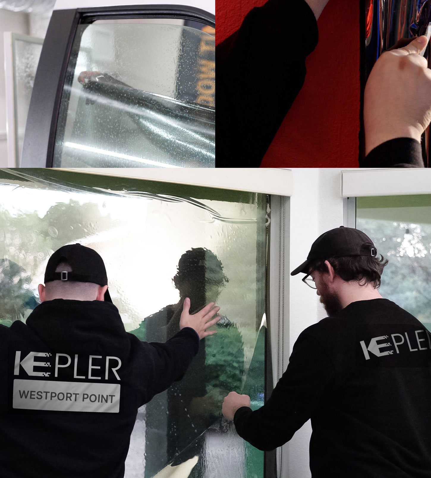 Kepler Technician Applying Ceramic Window Tint to Home in Westport Point
