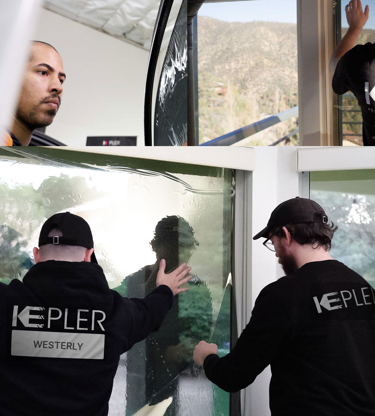 Expert Technician Applying High-tech Window Tint to Home in Westerly
