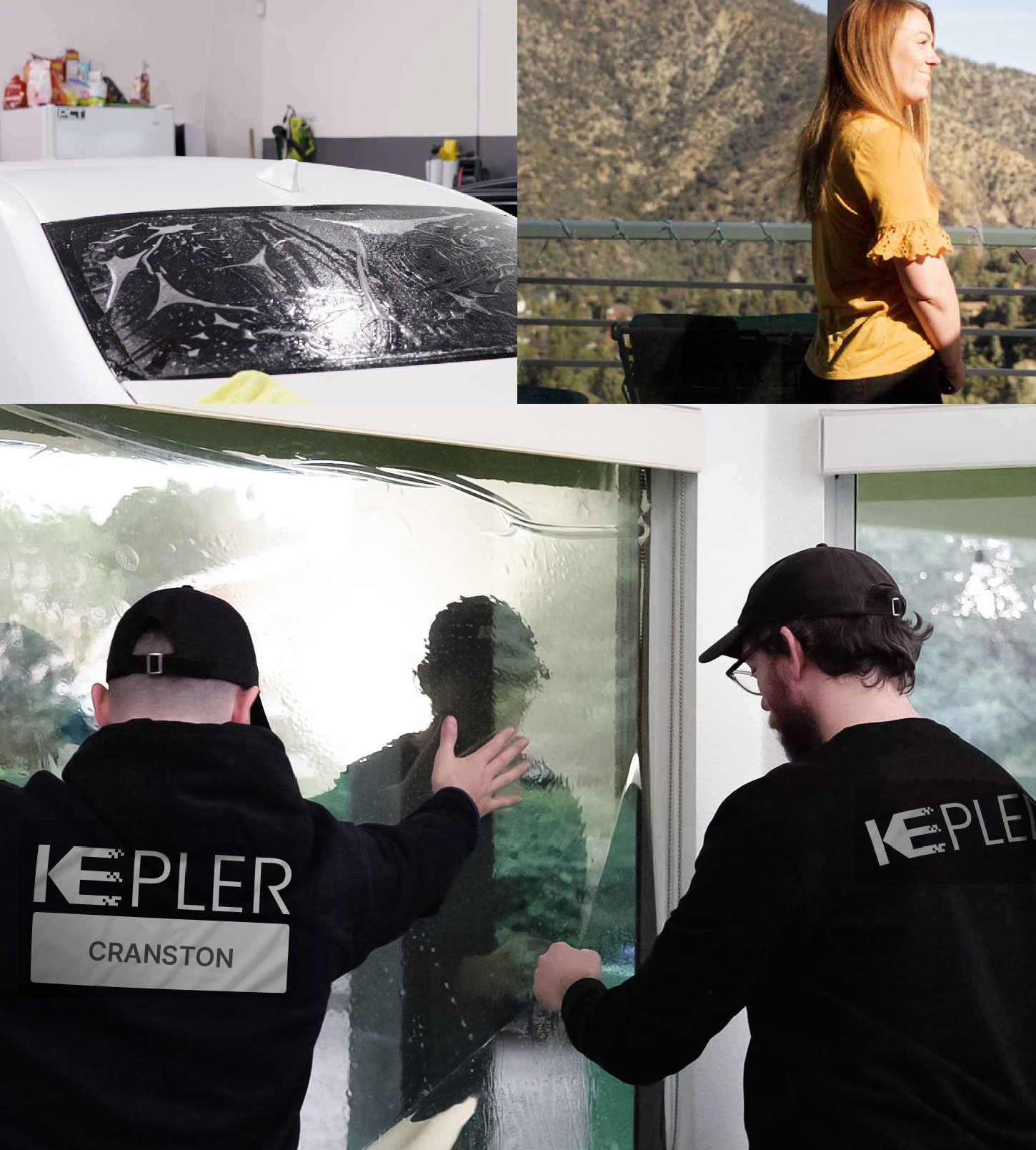 Kepler Technician Applying Ceramic Window Tint to Home in Cranston