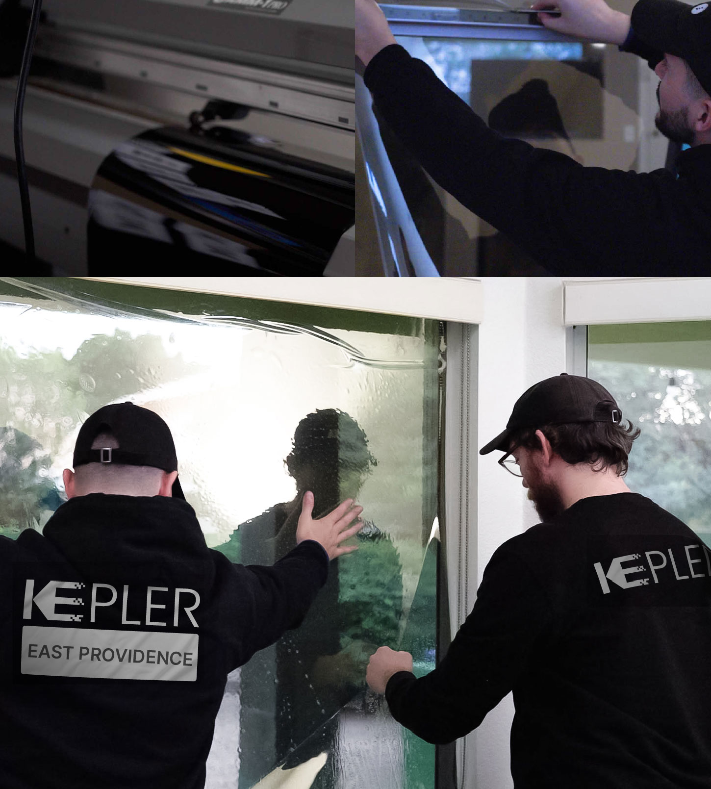 Kepler Technician Applying Ceramic Window Tint to Home in East Providence
