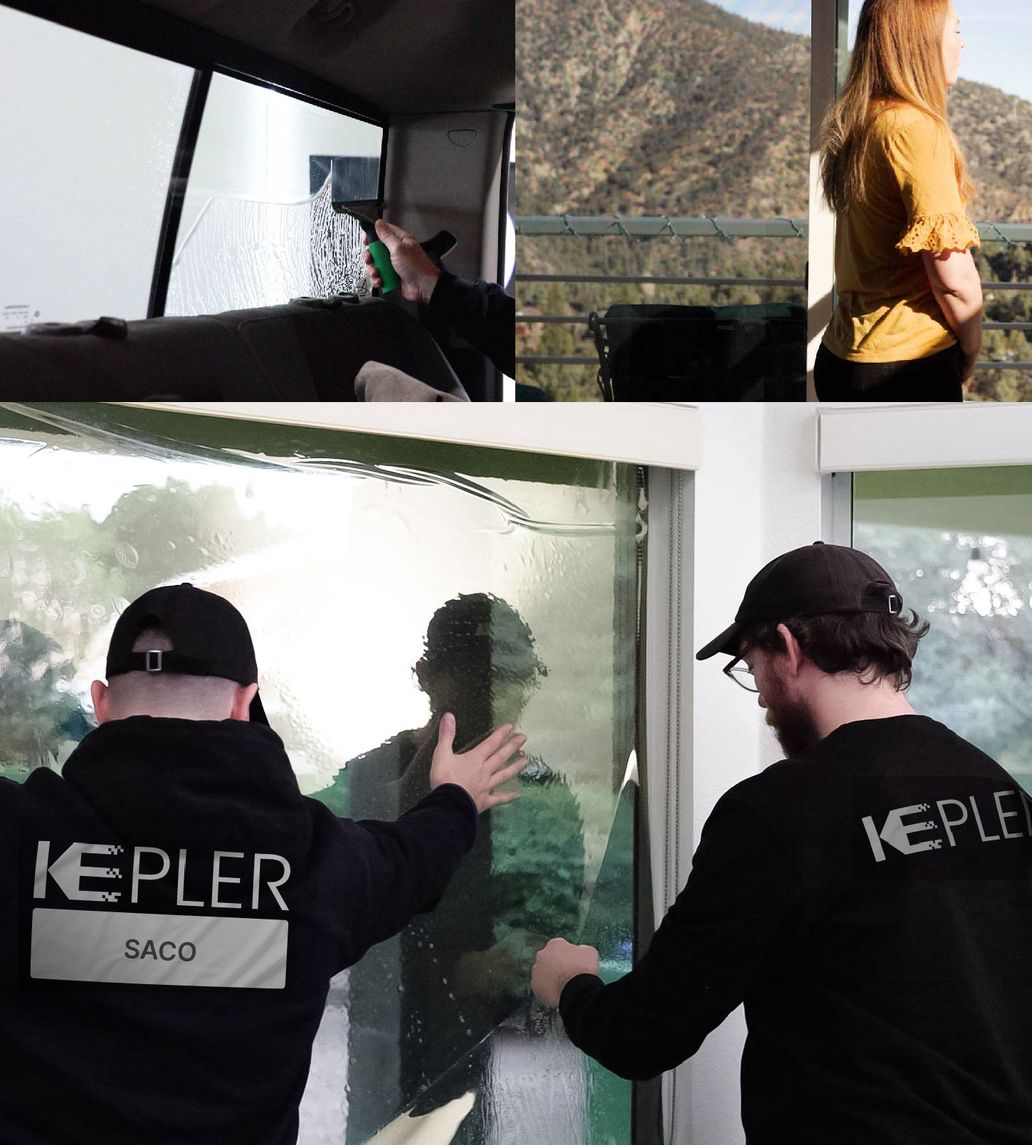 Expert Technician Installing High-tech Window Tint to Home in Saco