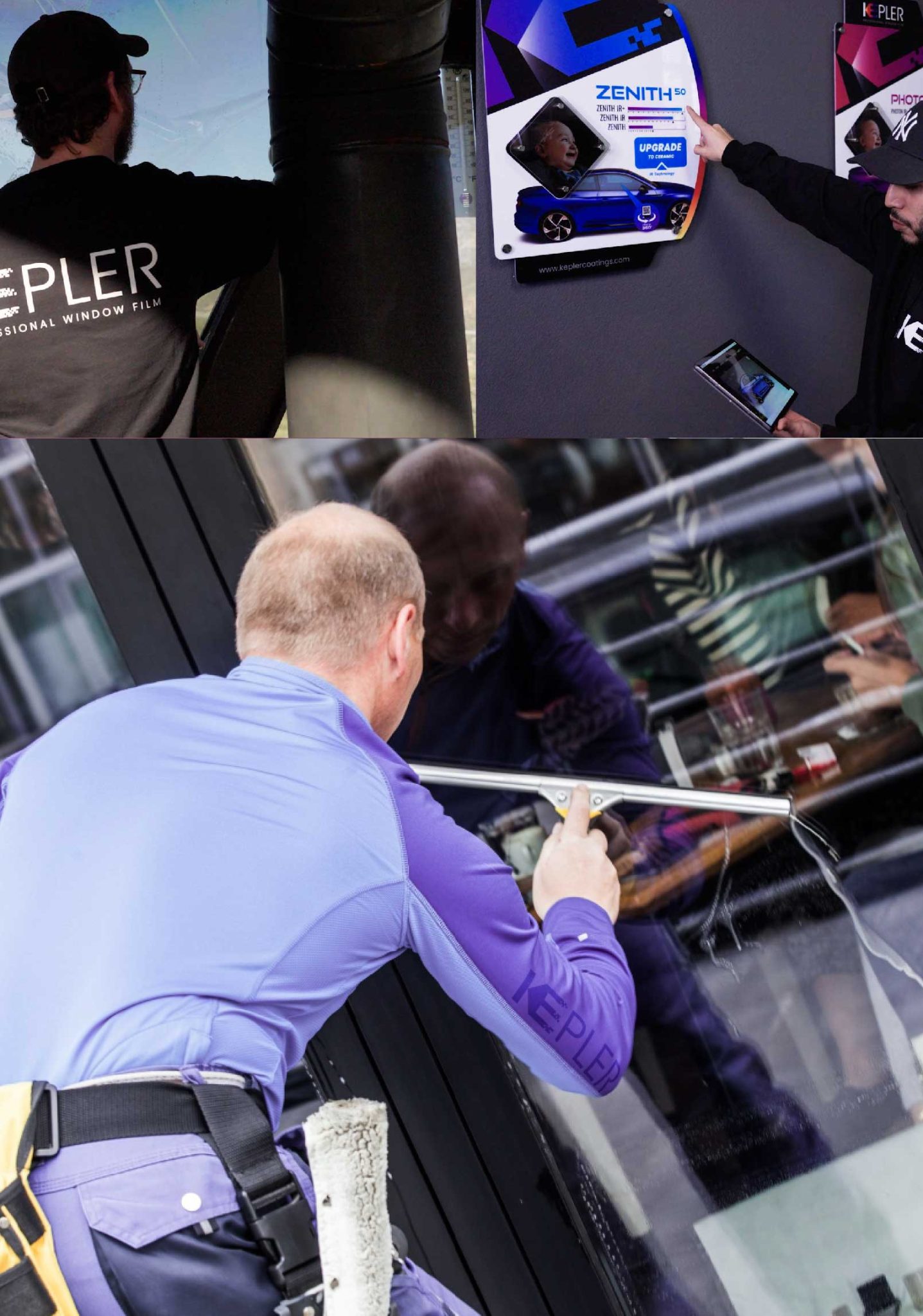 Kepler Skilled Applying Anti-Graffiti Window Film to a Navarre Shop Front