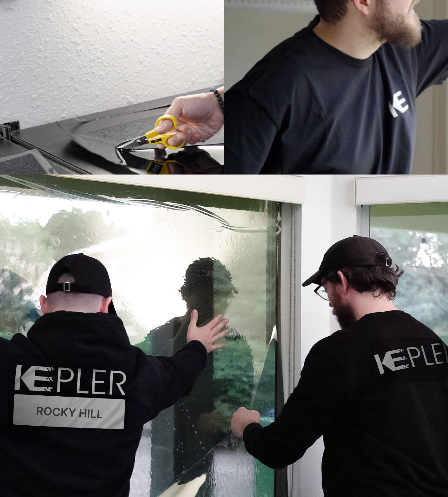 Expert Technician Fitting Advanced Window Tint to Home in Rocky Hill