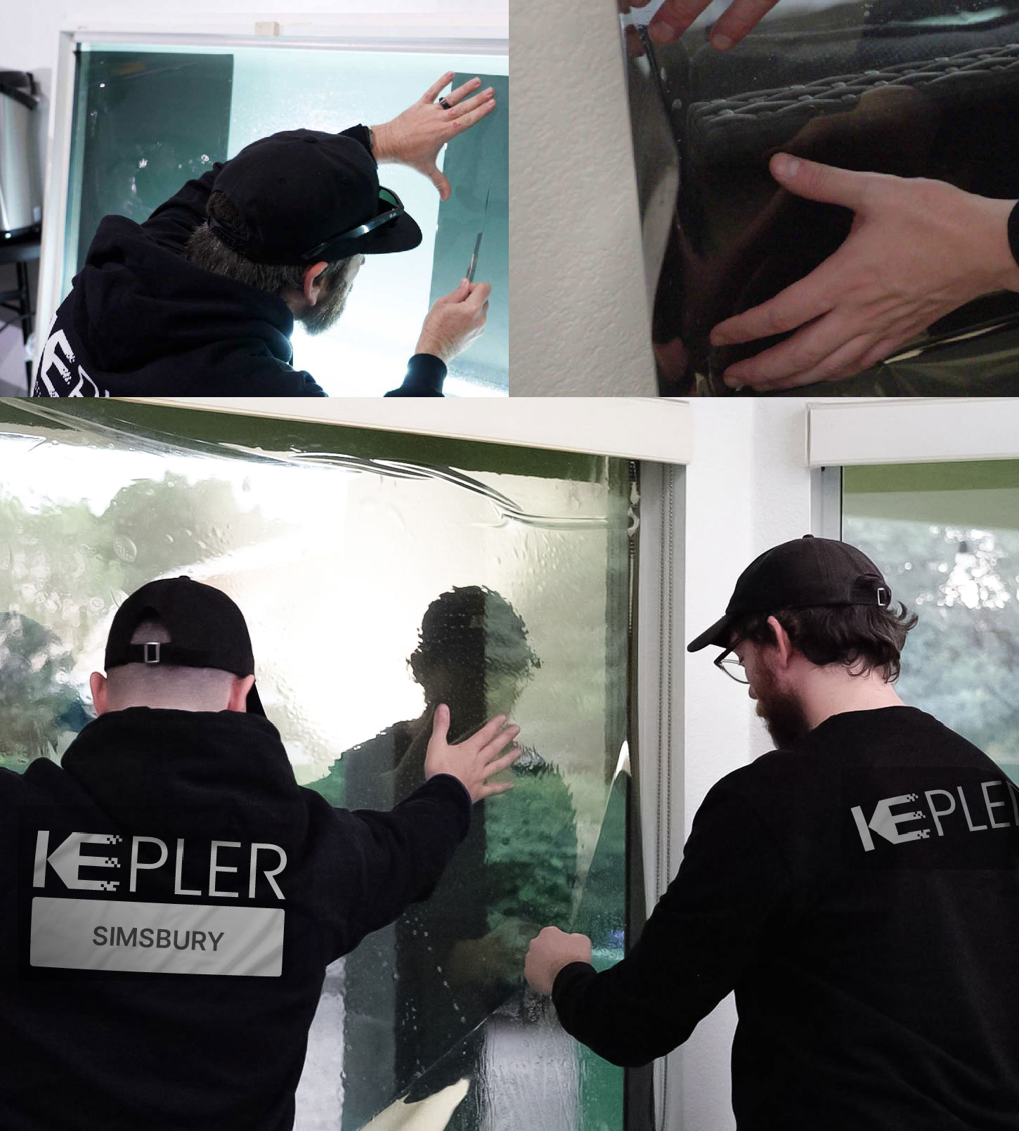 Expert Technician Installing Ceramic Window Tint to Home in Simsbury