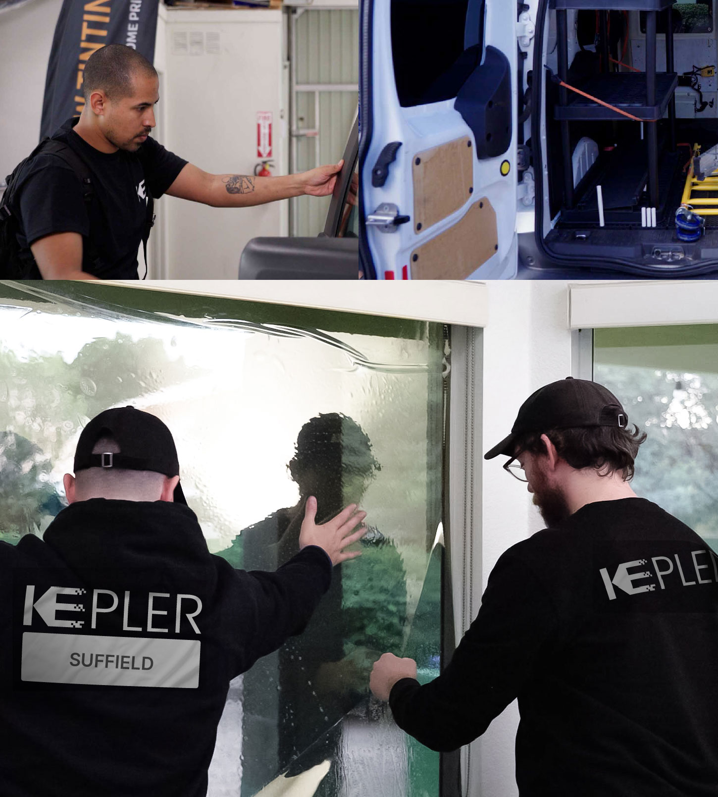 Expert Technician Installing Advanced Window Tint to Home in Suffield