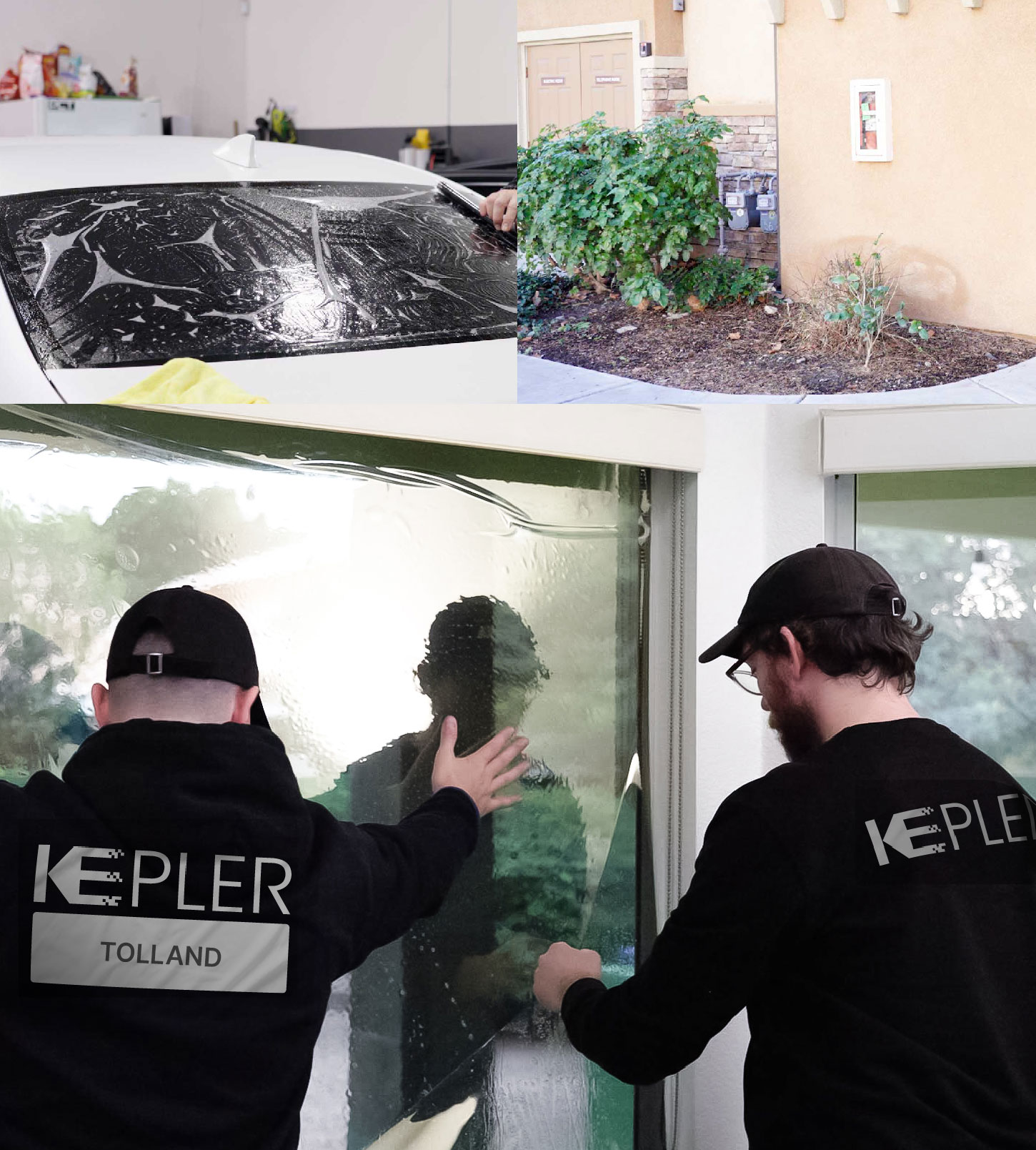 Expert Technician Fitting Advanced Window Tint to Home in Tolland