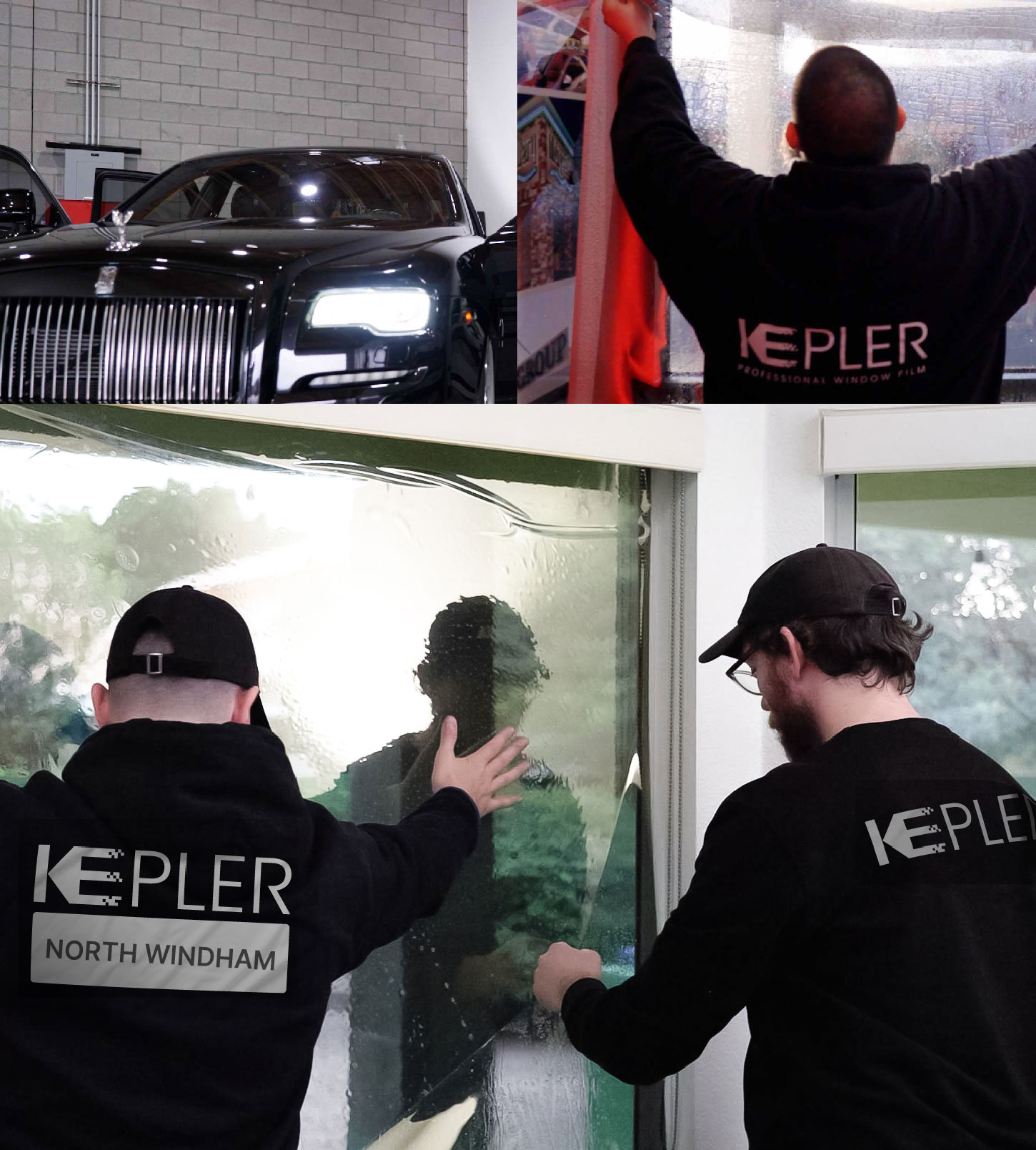 Expert Technician Fitting High-tech Window Tint to Home in North Windham